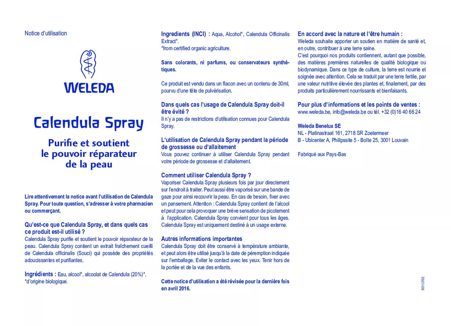 Calendula Spray afbeelding van document #2, gebruiksaanwijzing