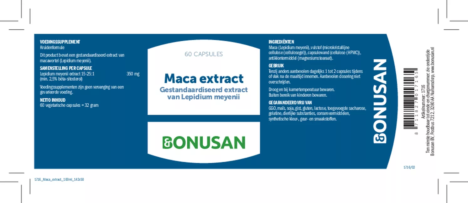 Maca extract Capsules afbeelding van document #1, etiket