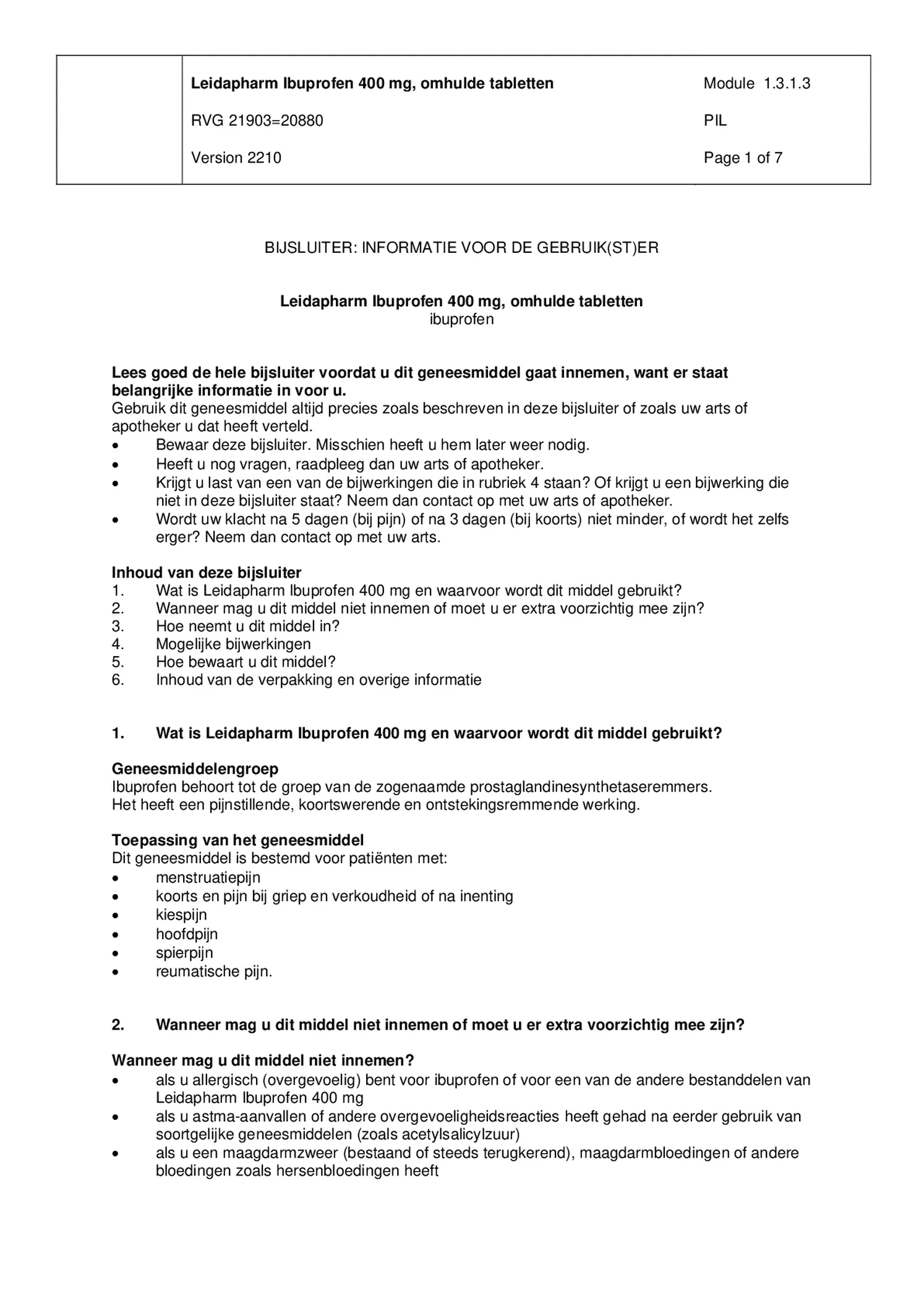 Ibuprofen 400mg Tabletten afbeelding van document #1, bijsluiter