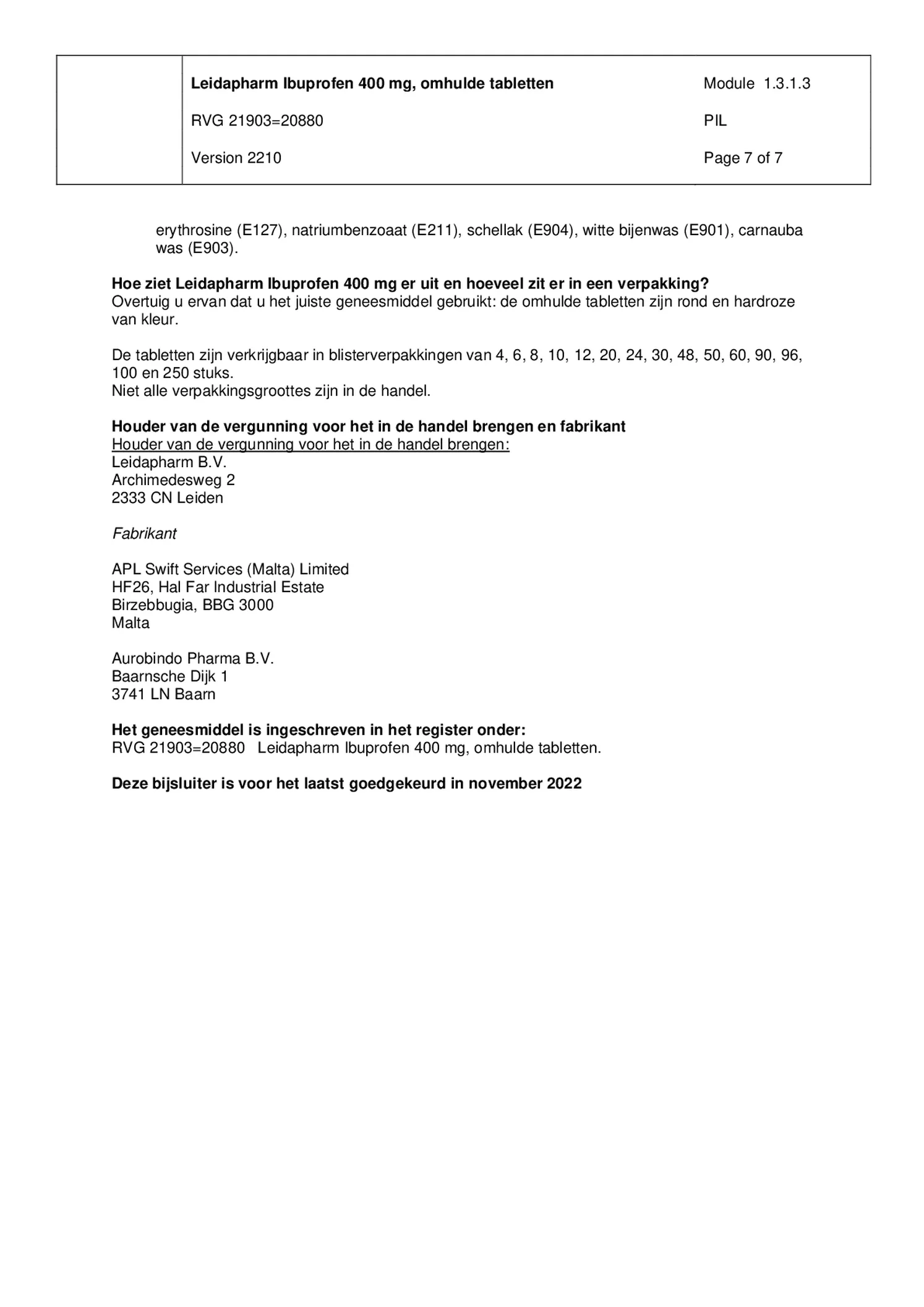 Ibuprofen 400mg Tabletten afbeelding van document #7, bijsluiter