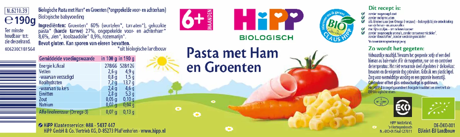 6M+ Pasta met Ham en Groenten afbeelding van document #1, etiket