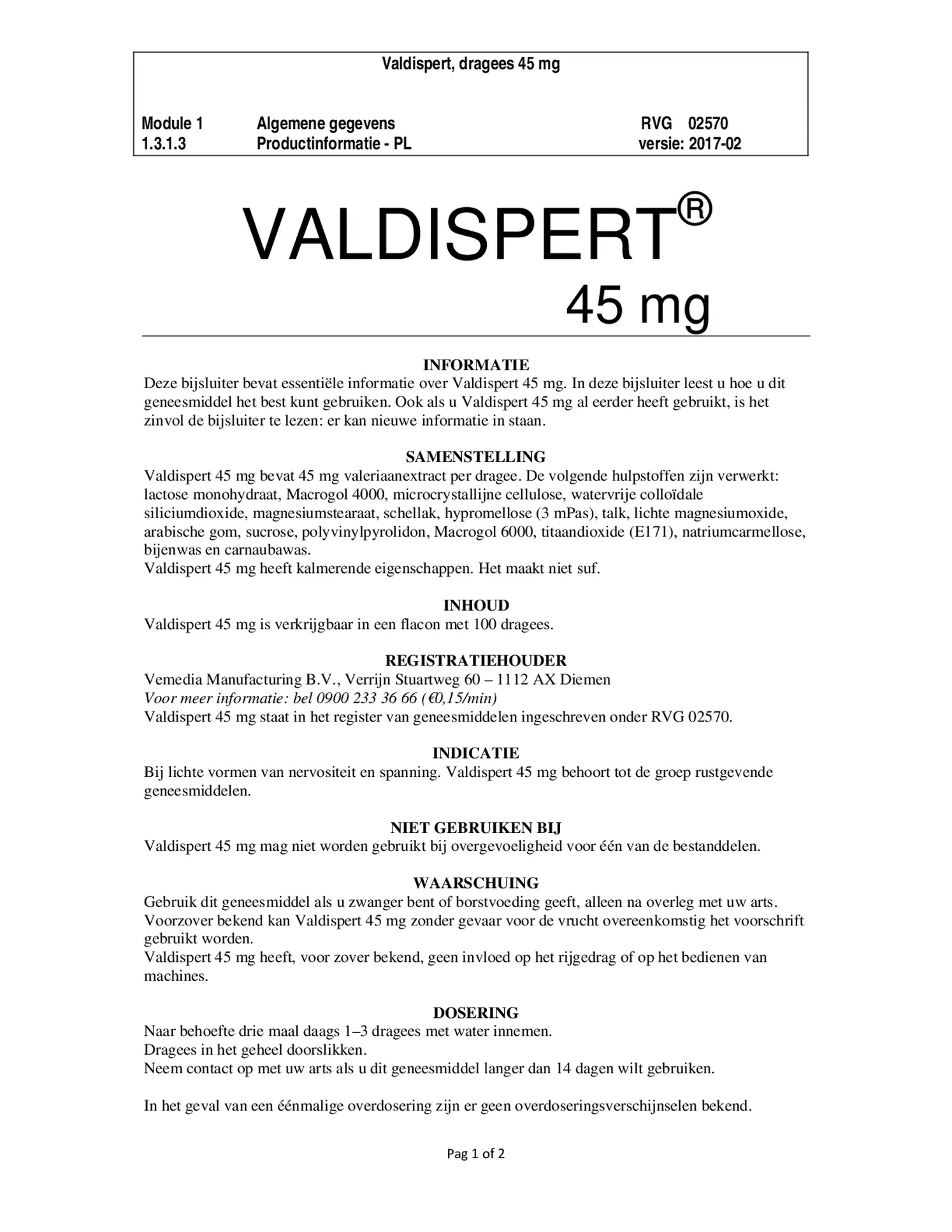 45 mg Valeriaanextract Tabletten - bij lichte vormen van nervositeit en spanning - afbeelding van document #1, bijsluiter