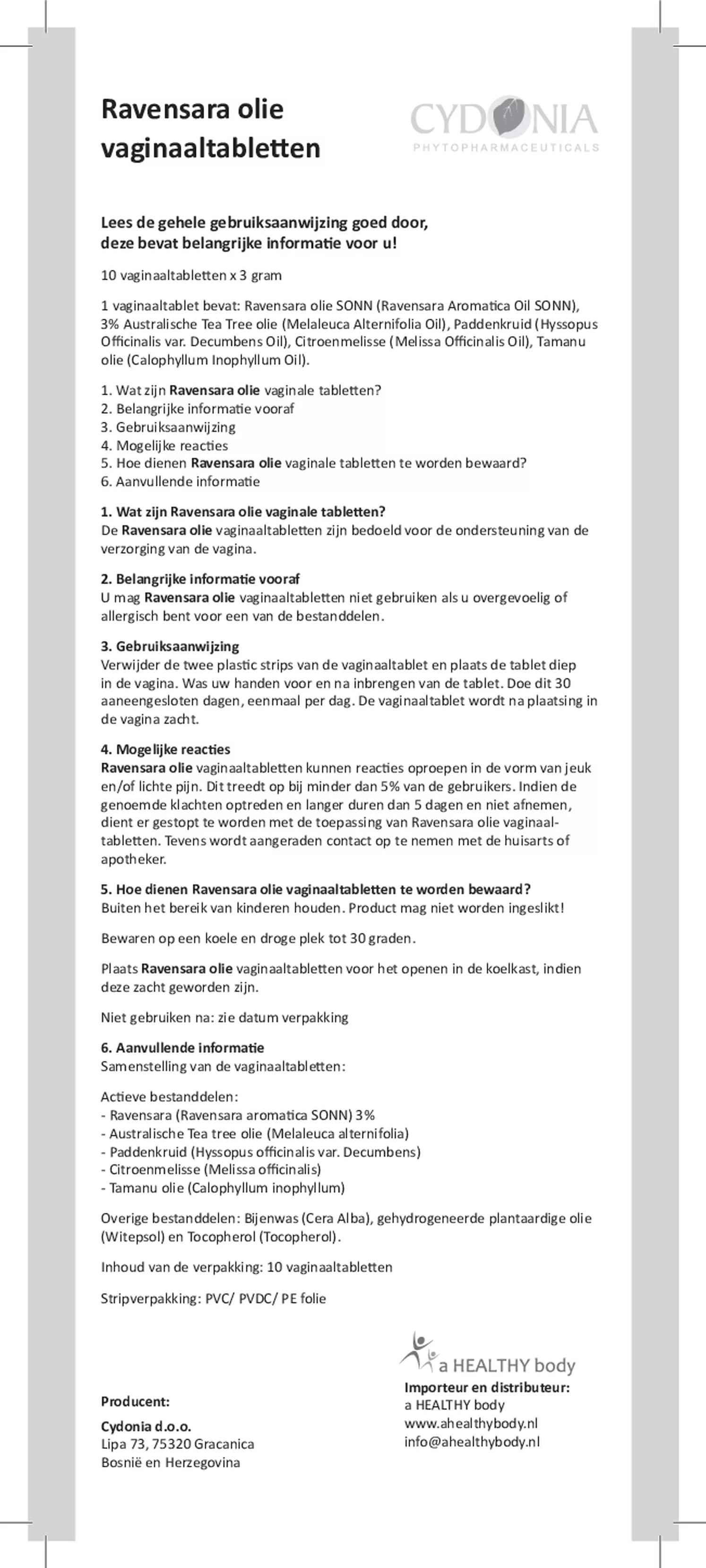 Ravensara Vaginaaltabletten afbeelding van document #1, gebruiksaanwijzing