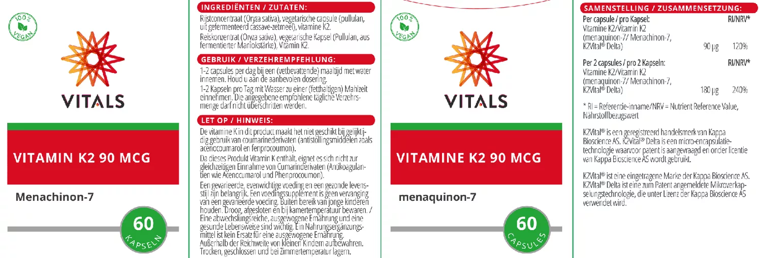 Vitamine K2 90mcg Capsules afbeelding van document #1, etiket