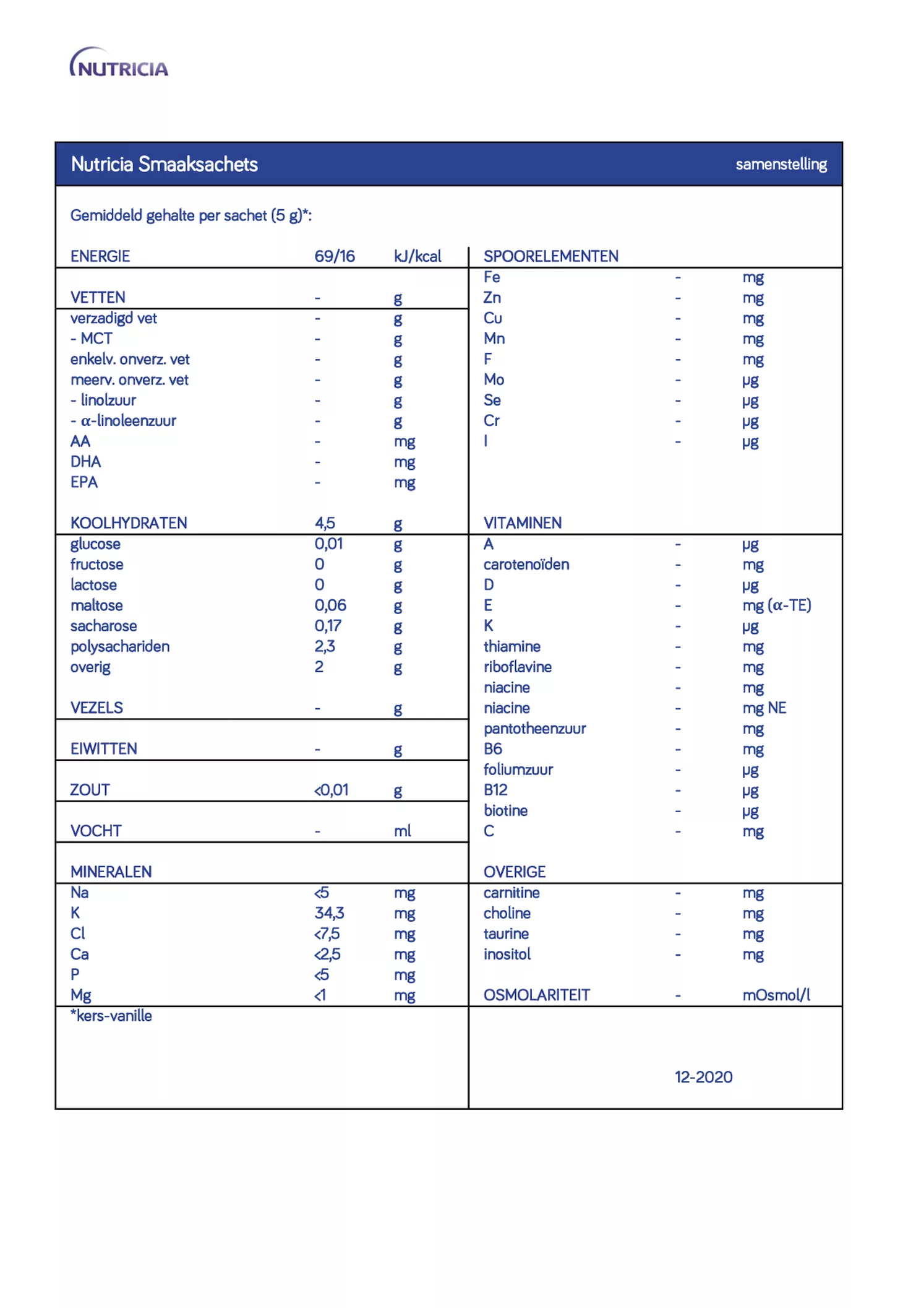 Smaaksachets Kers-Vanille afbeelding van document #1, informatiefolder