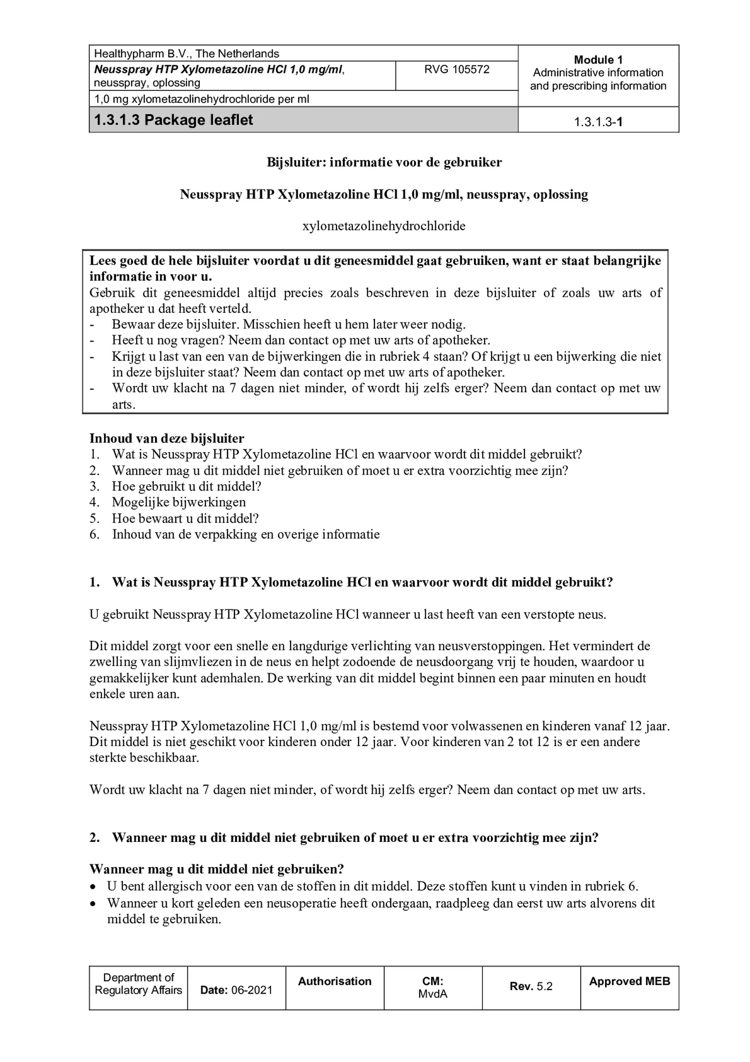 Xylometazoline Neusspray 1.0mg/ml afbeelding van document #1, bijsluiter