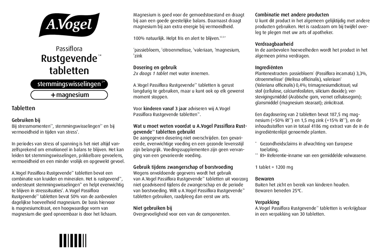 Passiflora Rustgevende* Tabletten afbeelding van document #1, gebruiksaanwijzing