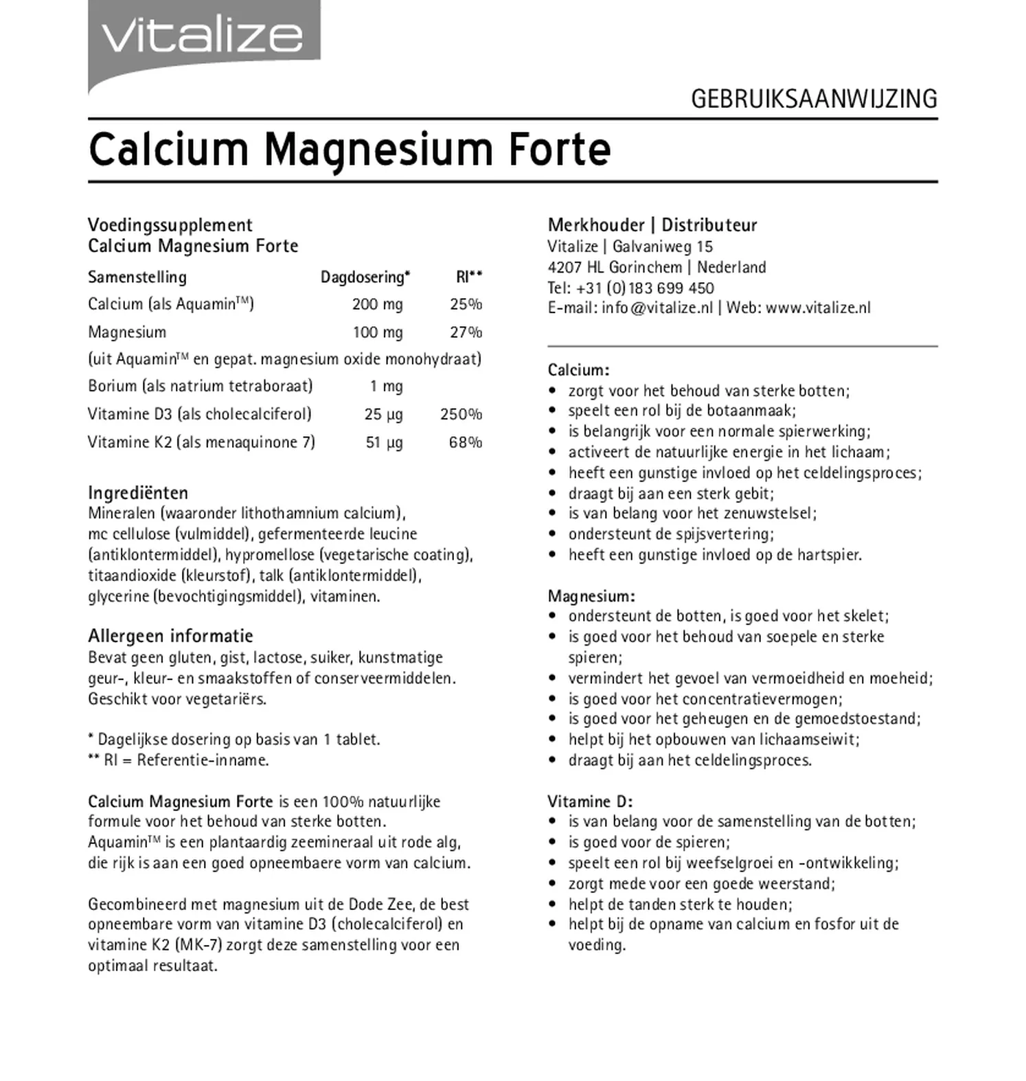 Calcium Magnesium Forte Tabletten afbeelding van document #1, gebruiksaanwijzing