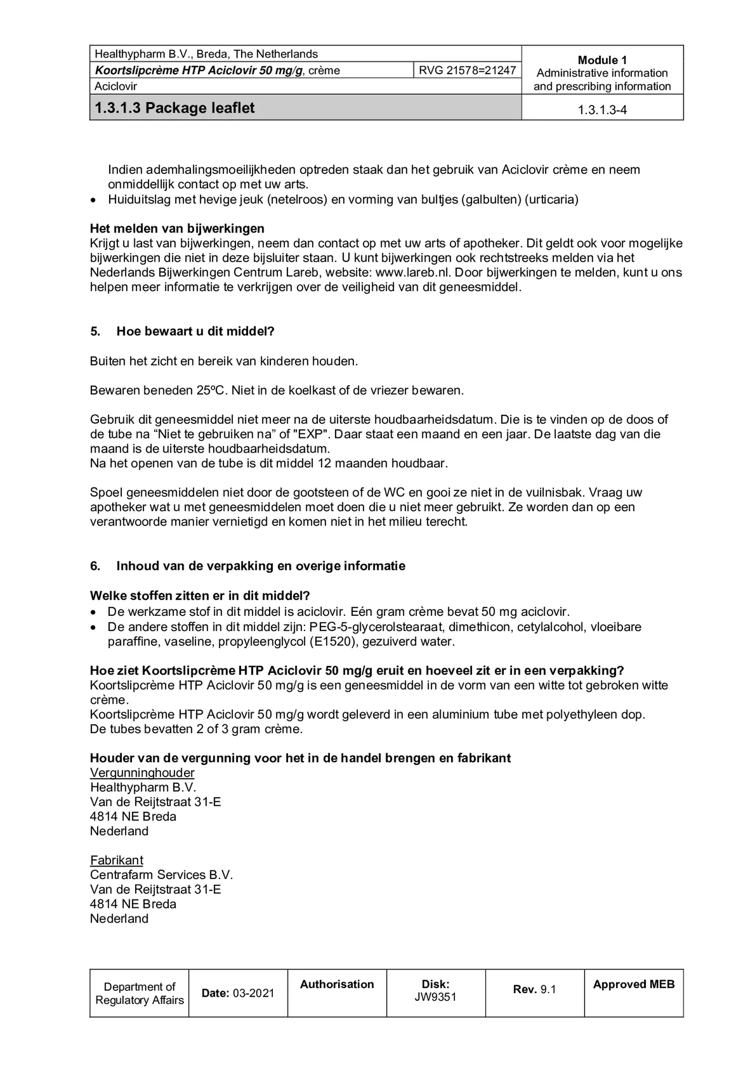 Koortslipcrème Aciclovir afbeelding van document #4, bijsluiter