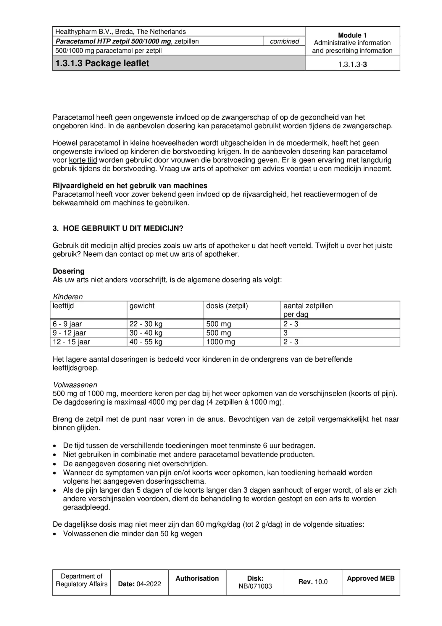 Paracetamol HTP Zetpil 500mg afbeelding van document #3, bijsluiter