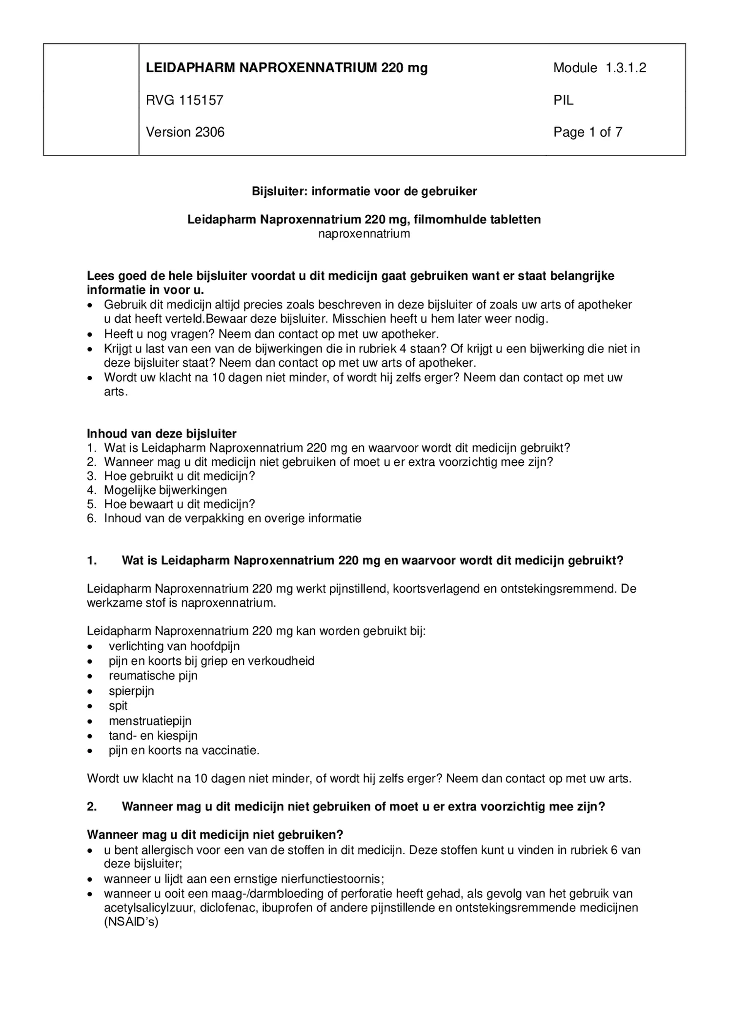 Naproxennatrium 220mg Tabletten afbeelding van document #1, bijsluiter