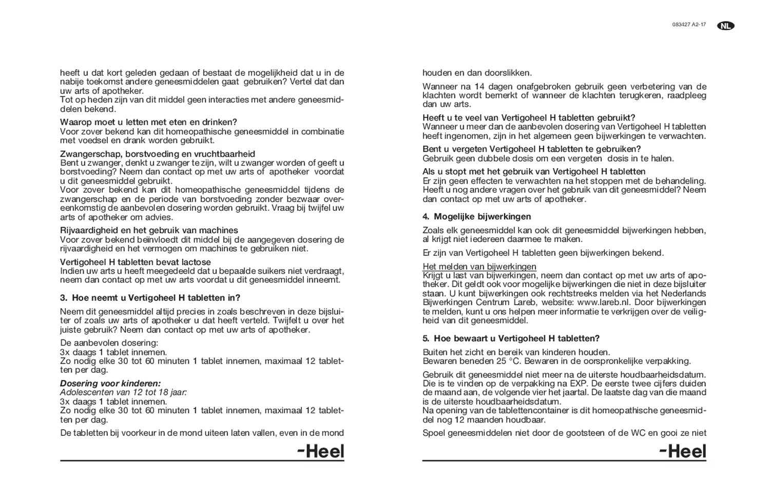 Vertigoheel H Tabletten afbeelding van document #2, bijsluiter