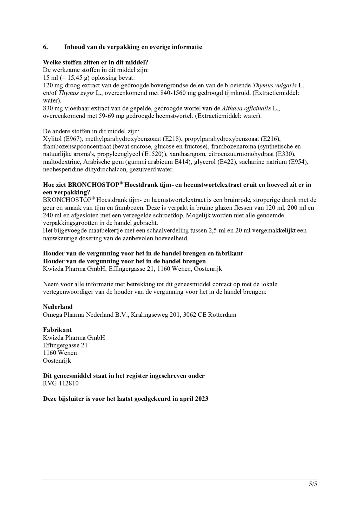 Tijm- en Heemstwortelextract Hoestdrank afbeelding van document #5, bijsluiter