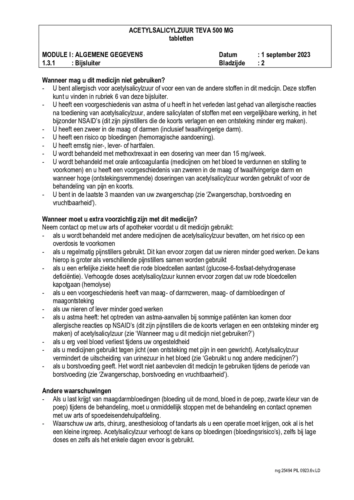 Acetylsalicylzuur 500mg Tabletten afbeelding van document #2, bijsluiter