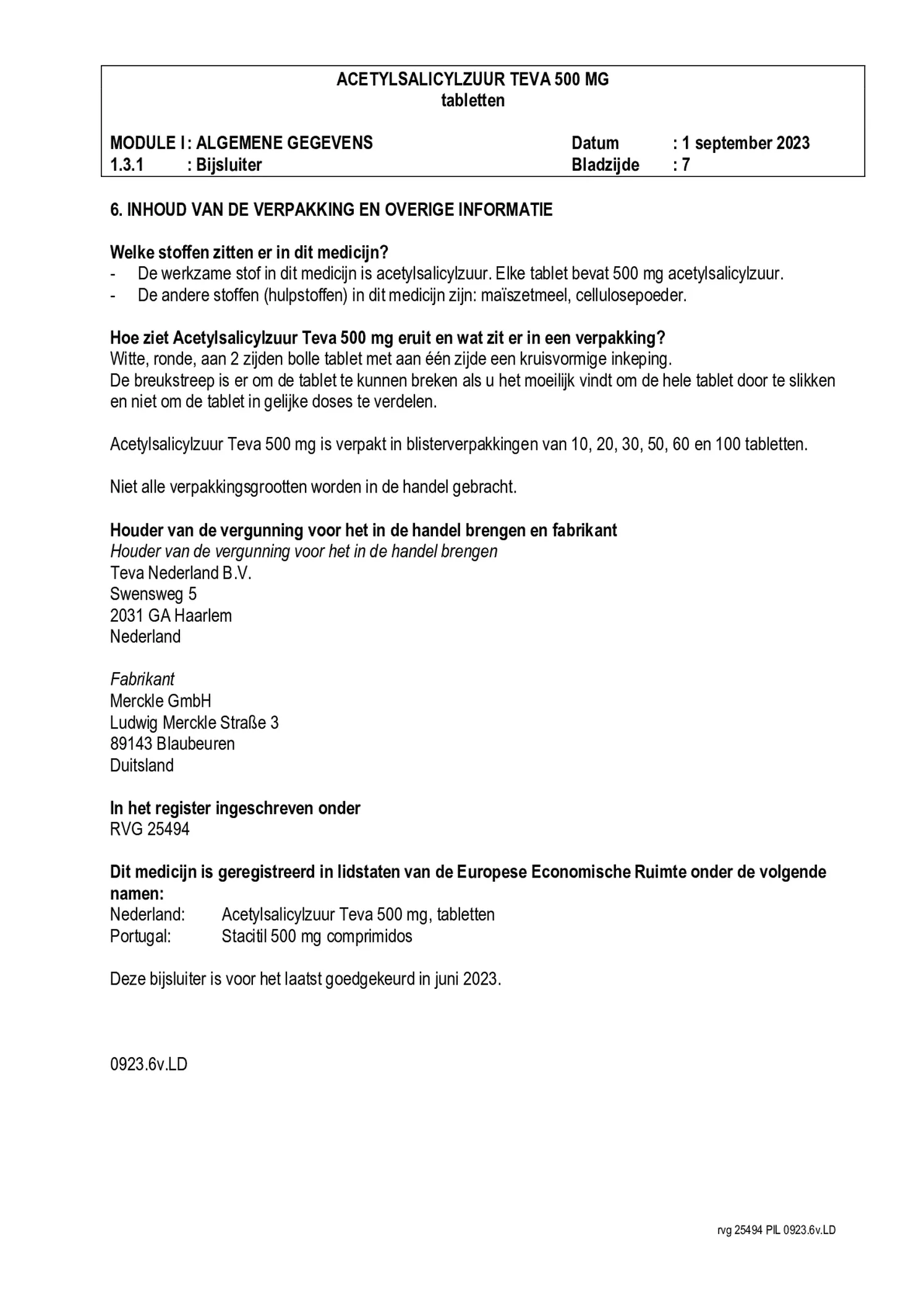 Acetylsalicylzuur 500mg Tabletten afbeelding van document #7, bijsluiter