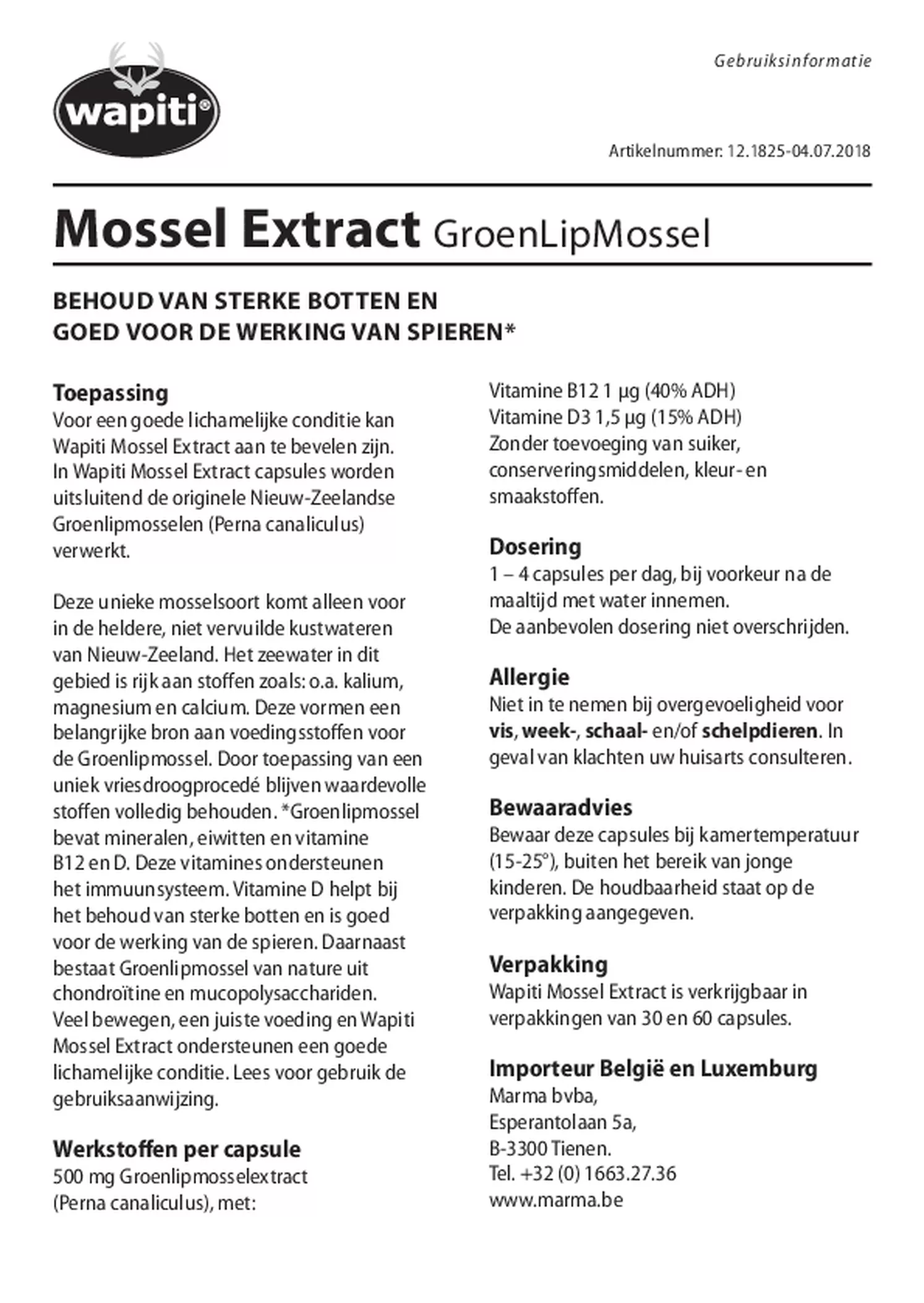 Mossel Extract Capsules afbeelding van document #1, gebruiksaanwijzing