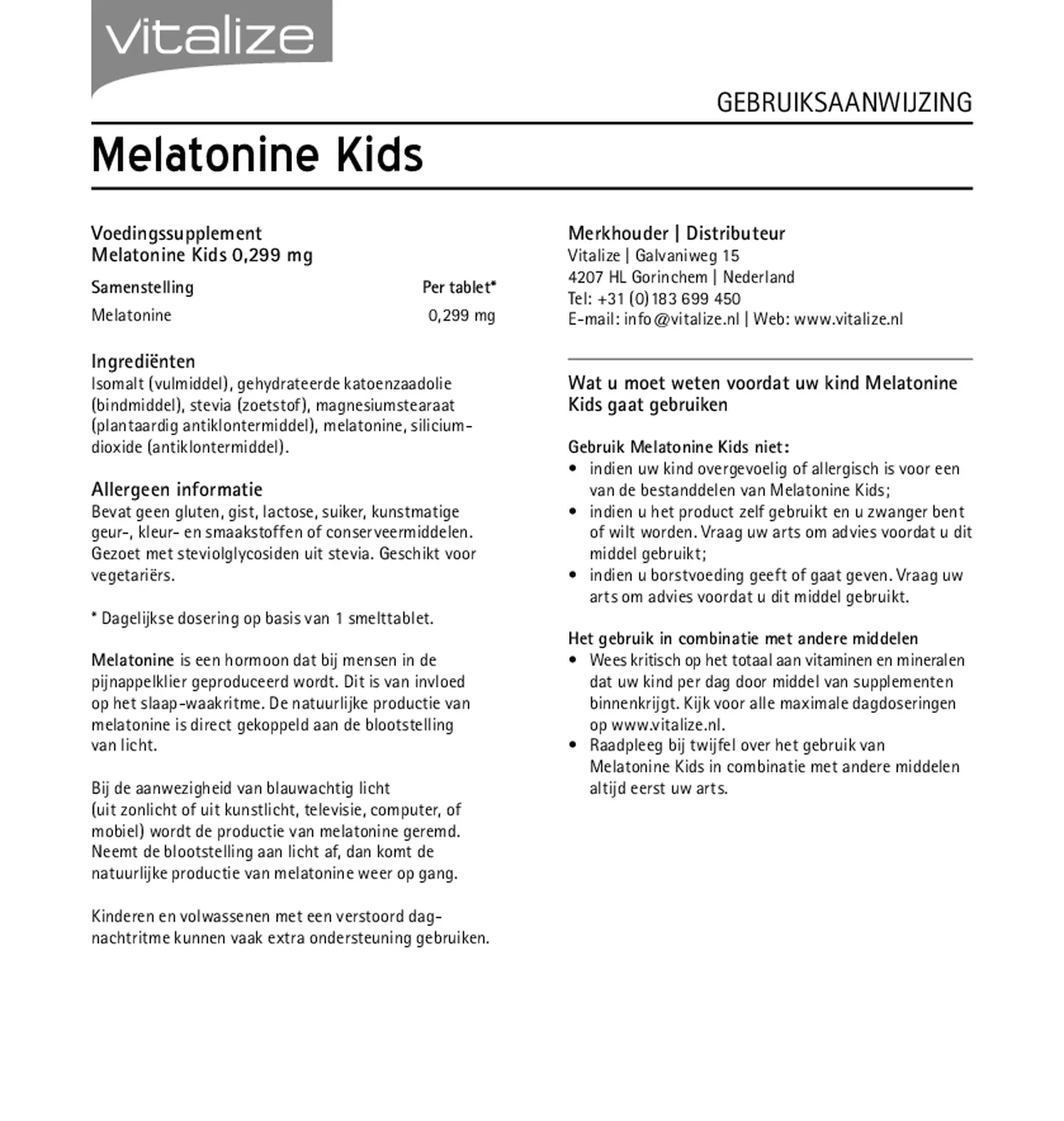 Melatonine Kids 0,299mg Tabletten afbeelding van document #1, gebruiksaanwijzing