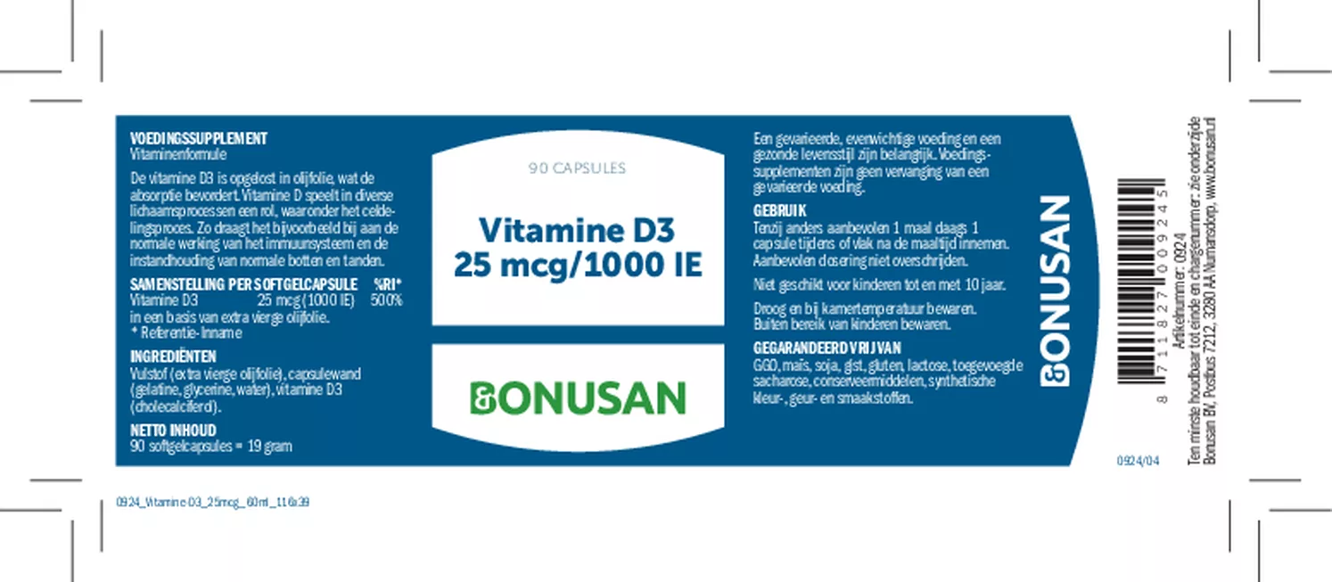 Vitamine D3 25mcg/1000 IE Capsules afbeelding van document #1, etiket