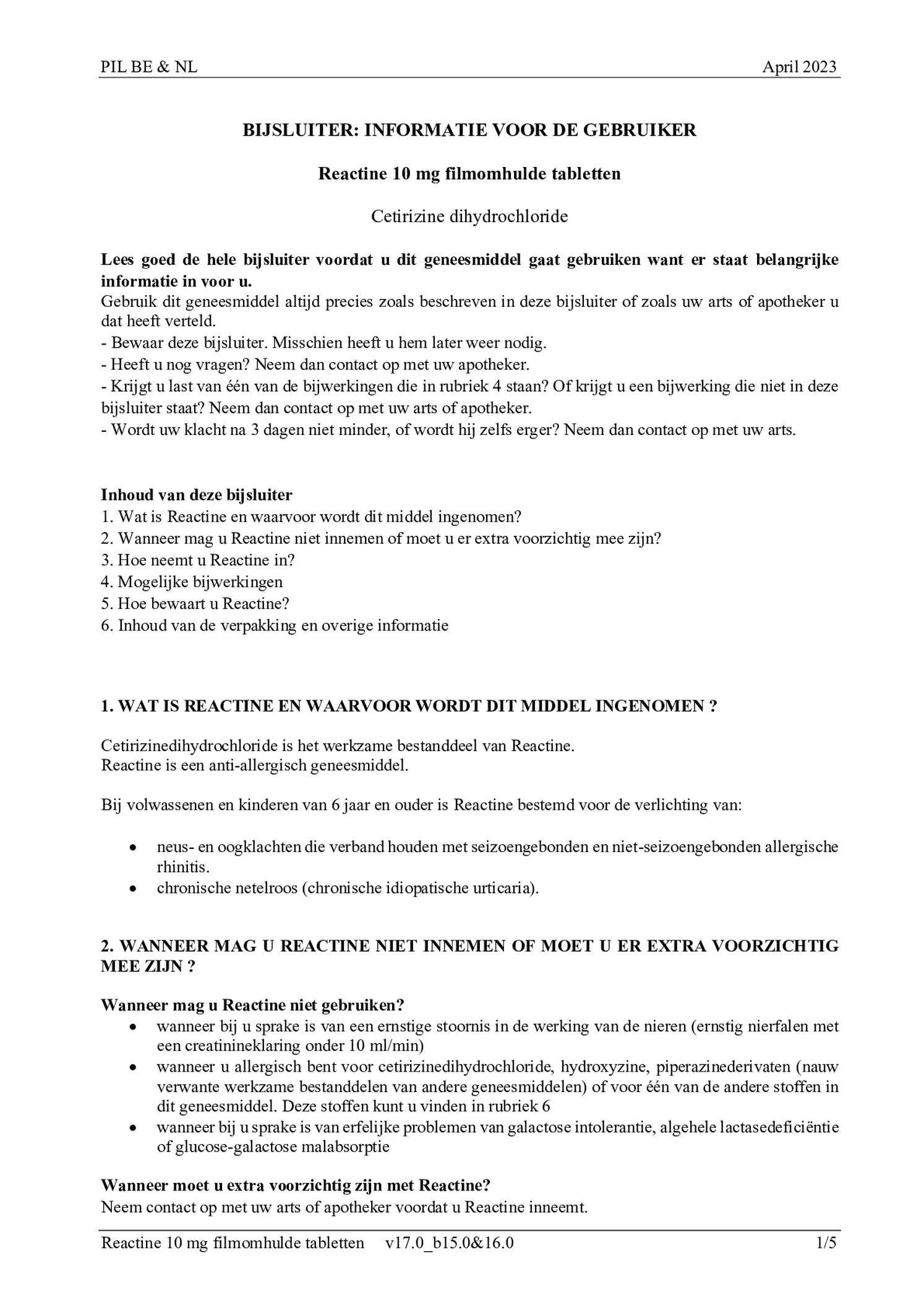 Cetirizine 10mg Tabletten afbeelding van document #1, bijsluiter