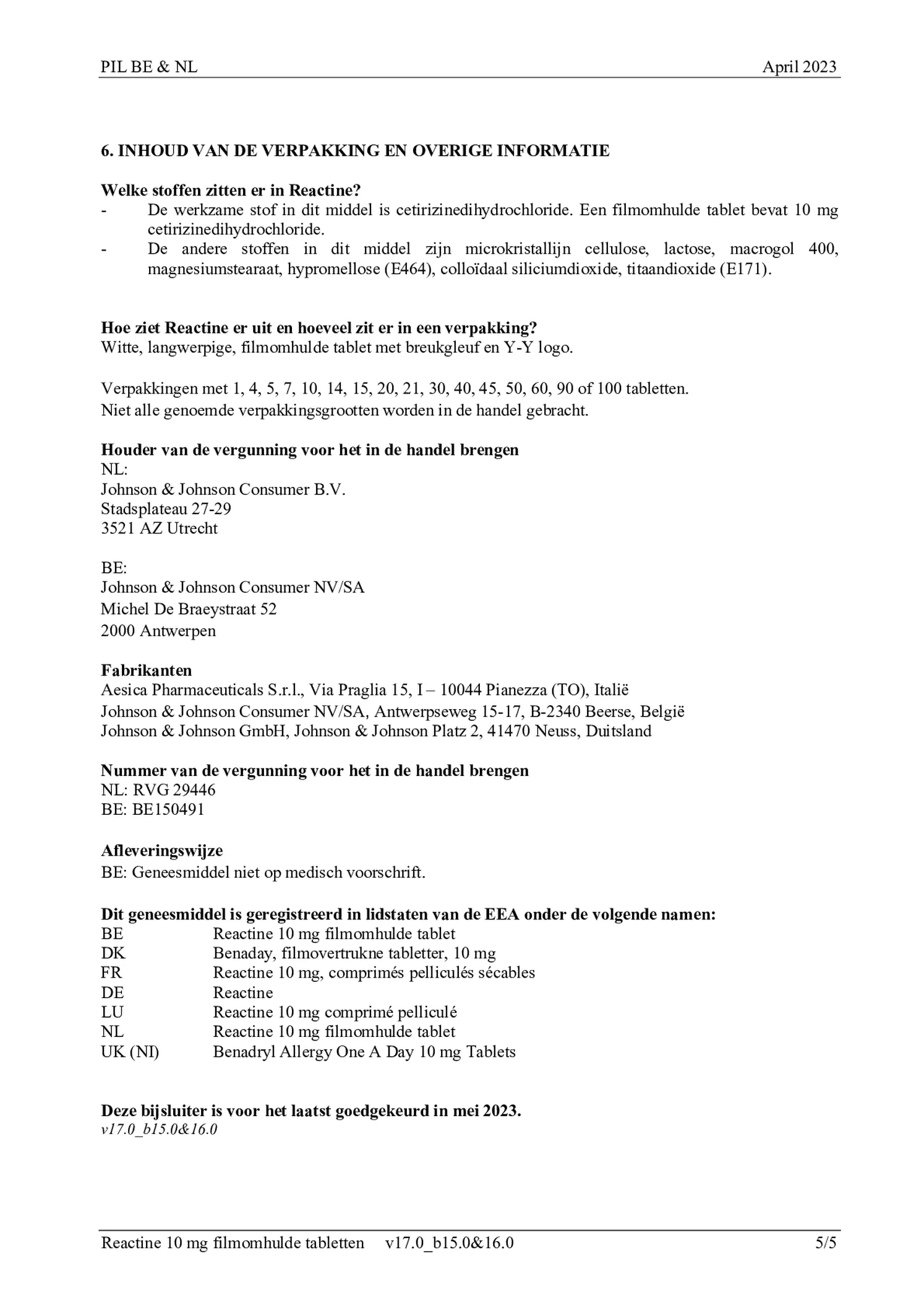 Cetirizine 10mg Tabletten afbeelding van document #5, bijsluiter