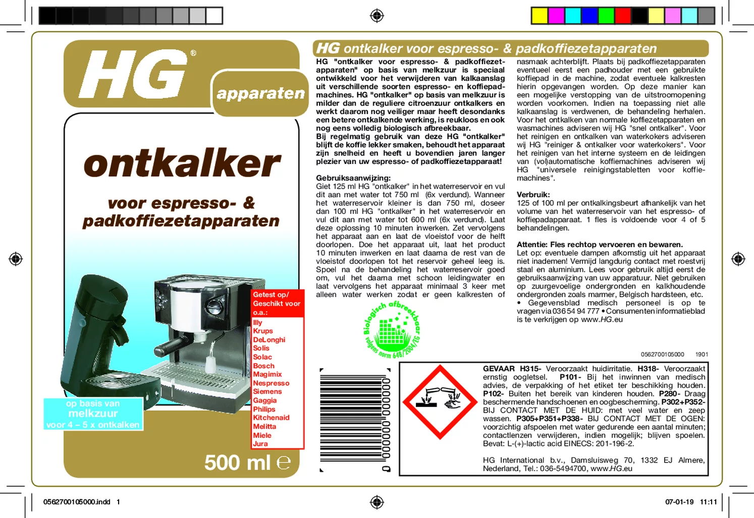 Koffiemachine Ontkalker Melkzuur afbeelding van document #1, etiket