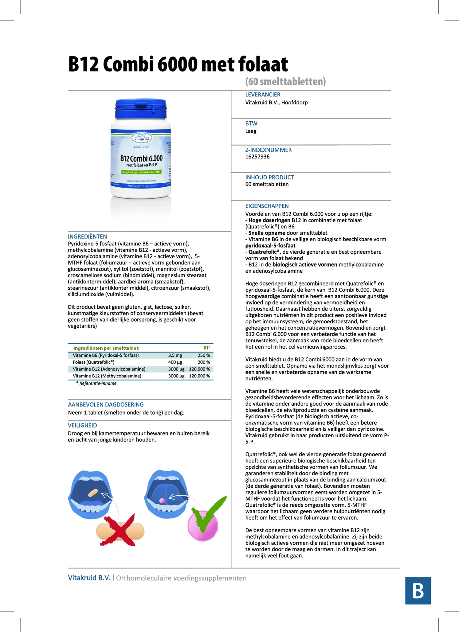 B12 Combi 6000mcg Smelttabletten afbeelding van document #1, informatiefolder