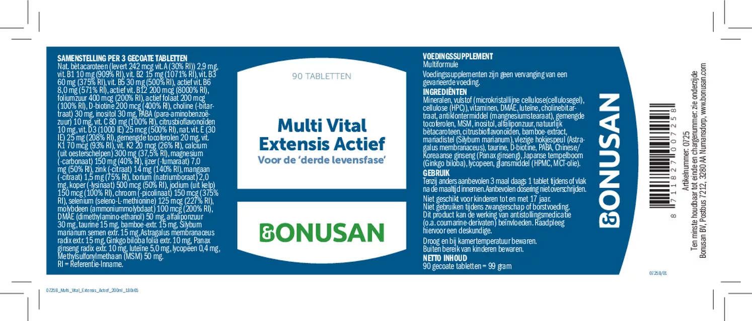 Multi Vital Extensis Actief Tabletten afbeelding van document #1, etiket