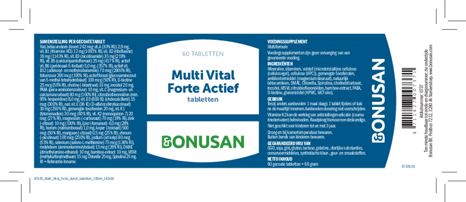 Multi Vital Forte Actief Tabletten afbeelding van document #1, etiket