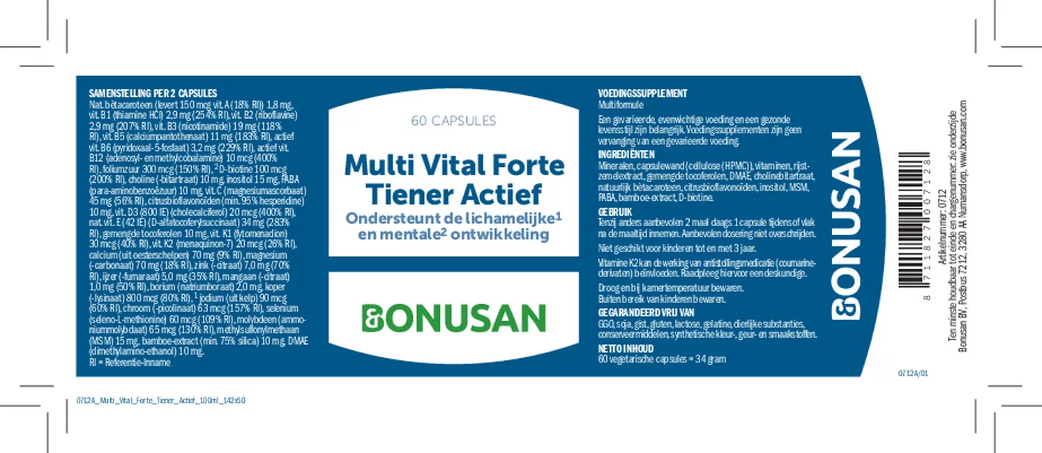 Multi Vital Forte Tiener Actief Capsules afbeelding van document #1, etiket