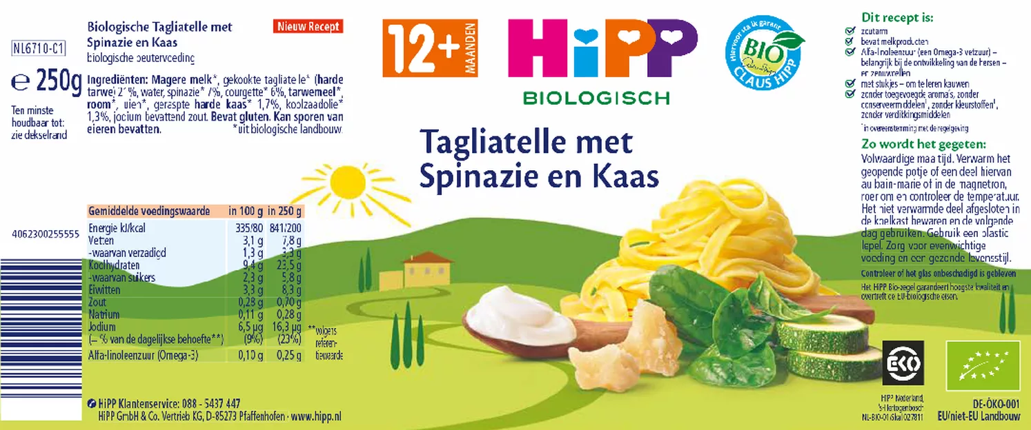 12M+ Tagliatelle met Spinazie en Kaas afbeelding van document #1, etiket