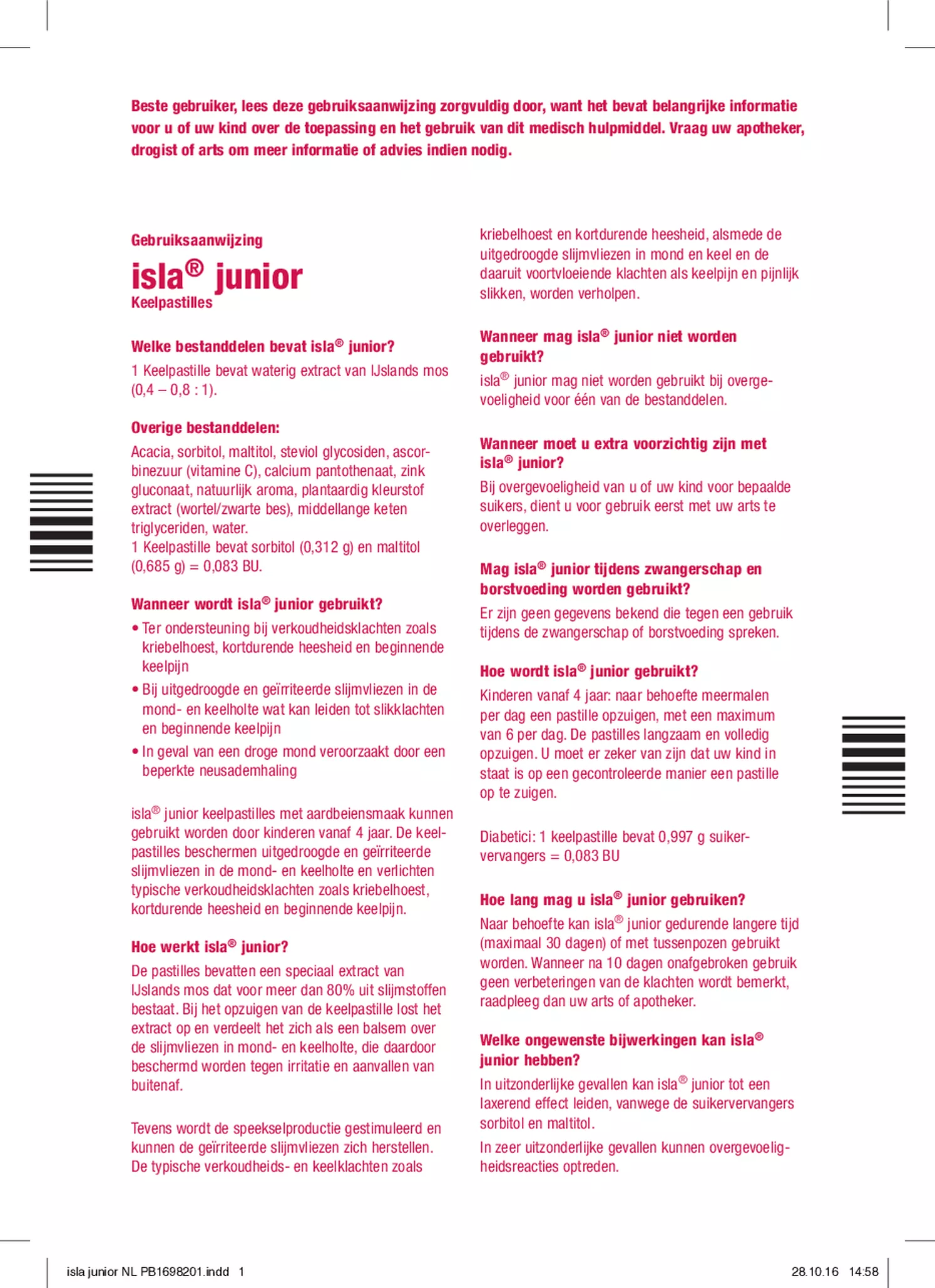 Junior Keelpastilles afbeelding van document #1, gebruiksaanwijzing