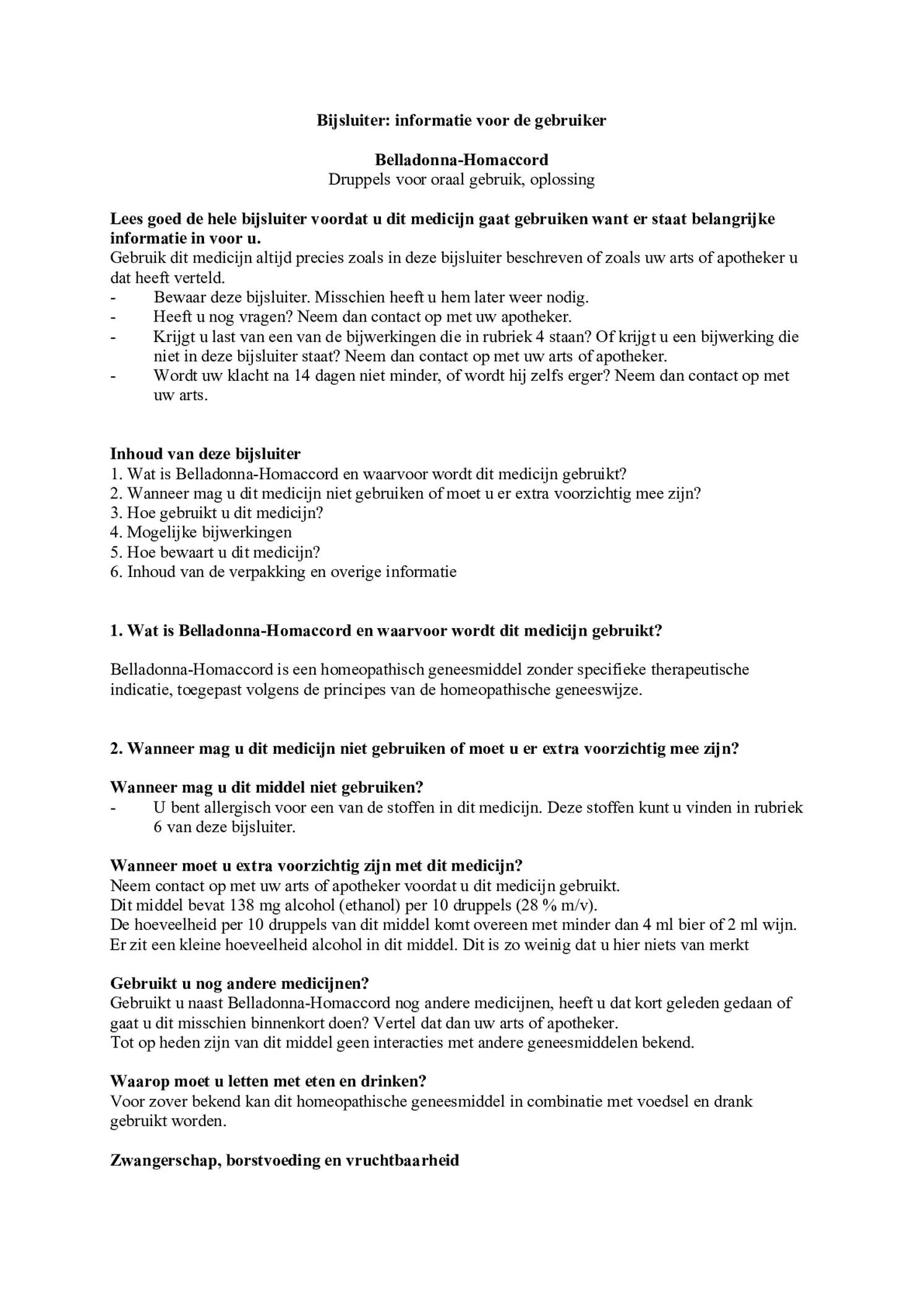 Belladonna-Homaccord afbeelding van document #1, bijsluiter