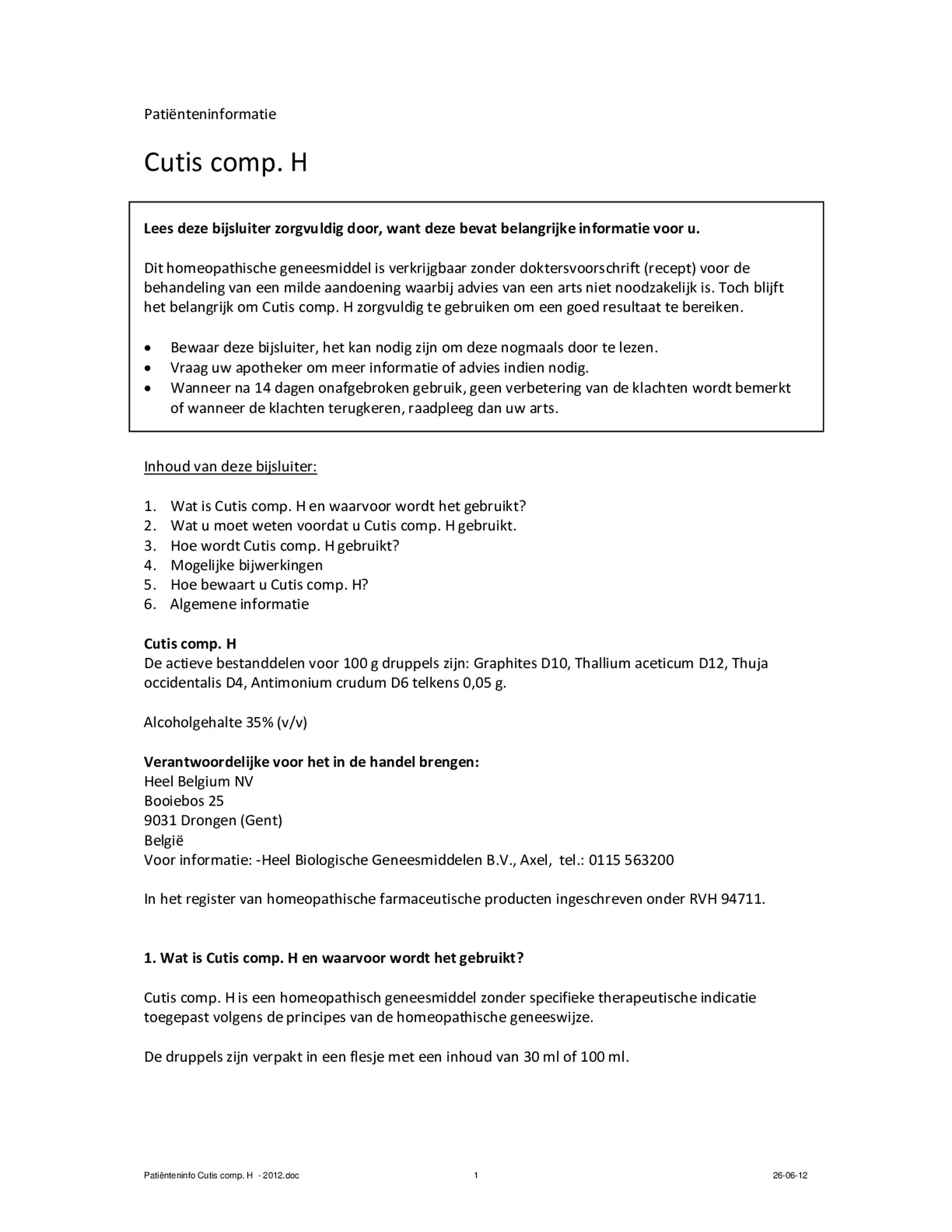 Cutis Compositum H afbeelding van document #1, bijsluiter