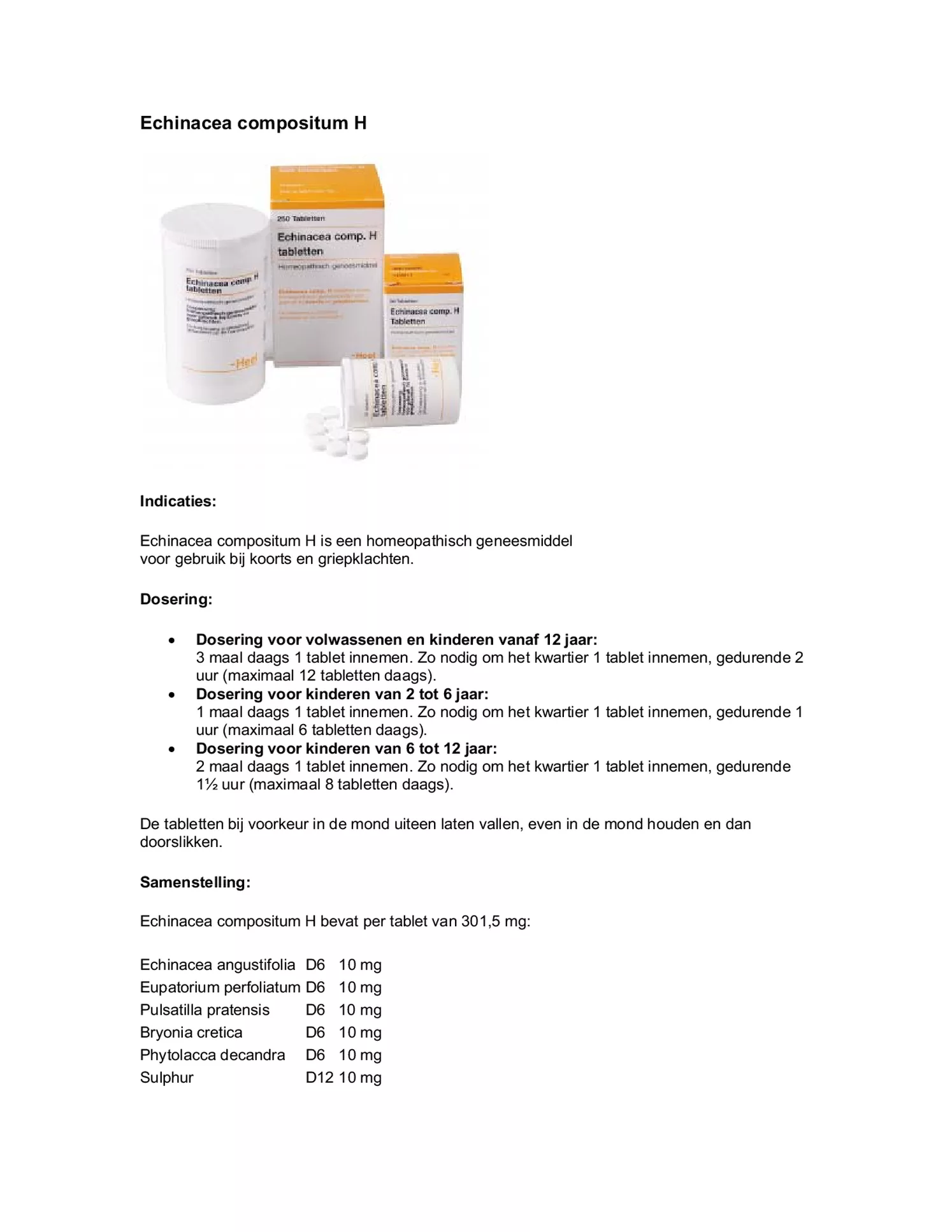 Echinacea Compositum H Tabletten afbeelding van document #1, bijsluiter