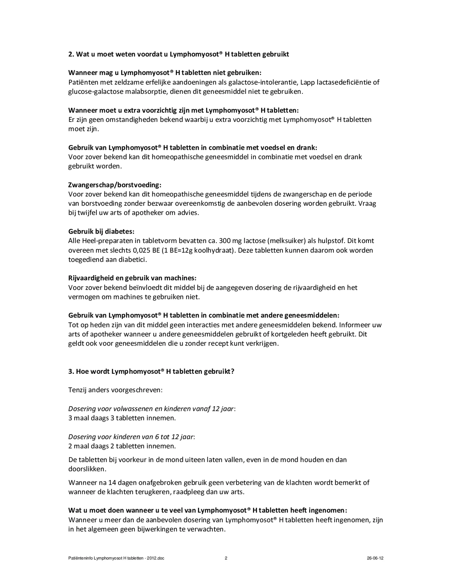 Lymphomyosot H Tabletten afbeelding van document #2, bijsluiter