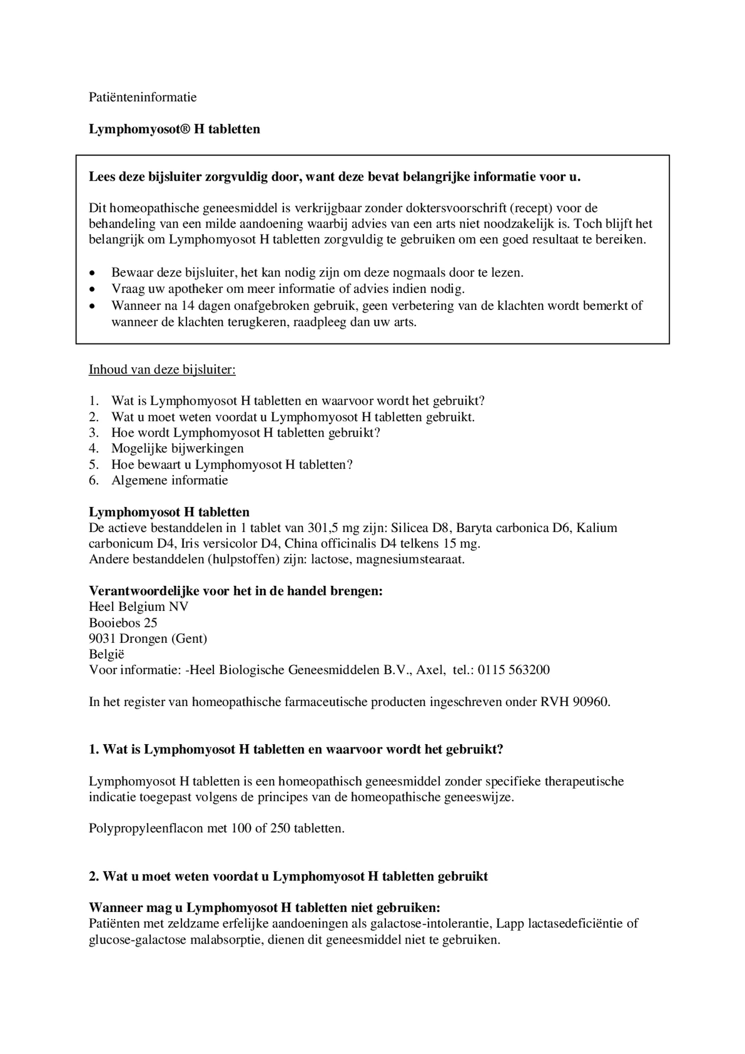 Lymphomyosot H Tabletten afbeelding van document #1, bijsluiter