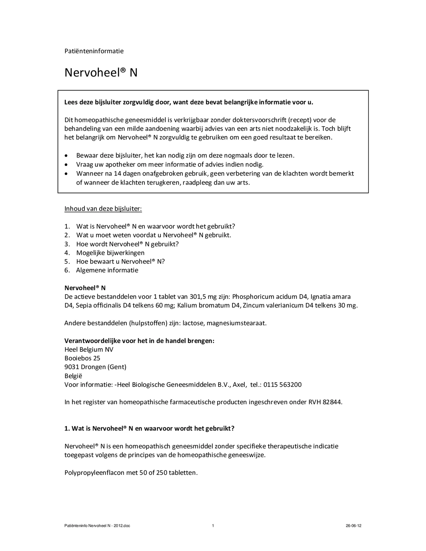 Nervoheel N Tabletten afbeelding van document #1, bijsluiter