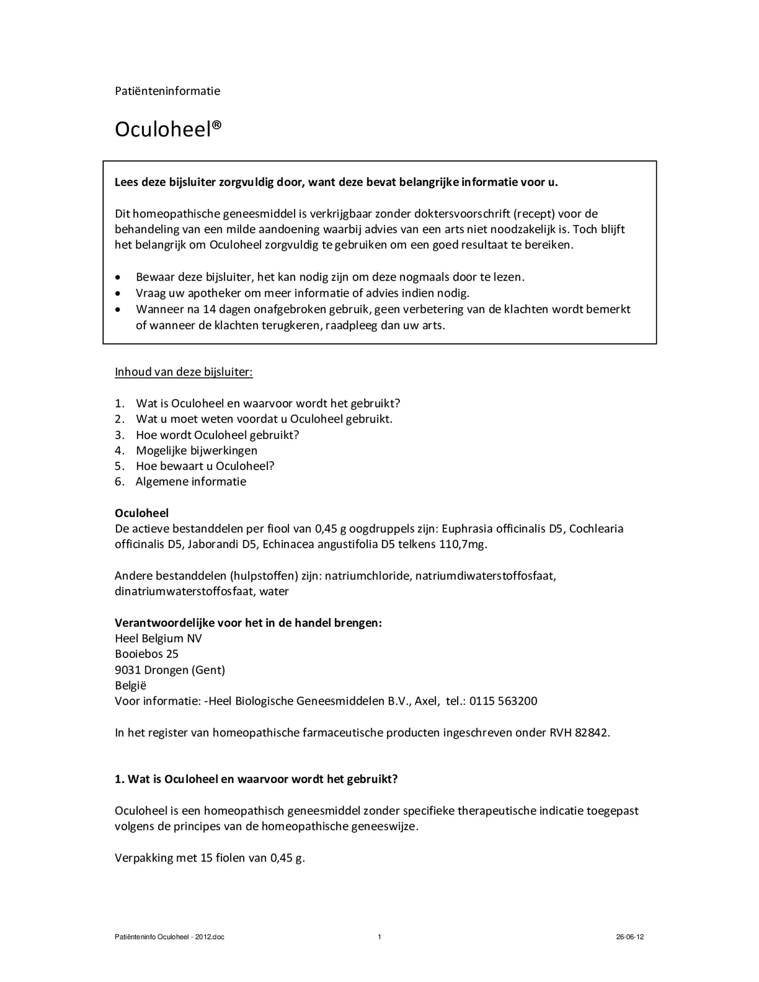 Oculoheel Oogdruppels afbeelding van document #1, bijsluiter