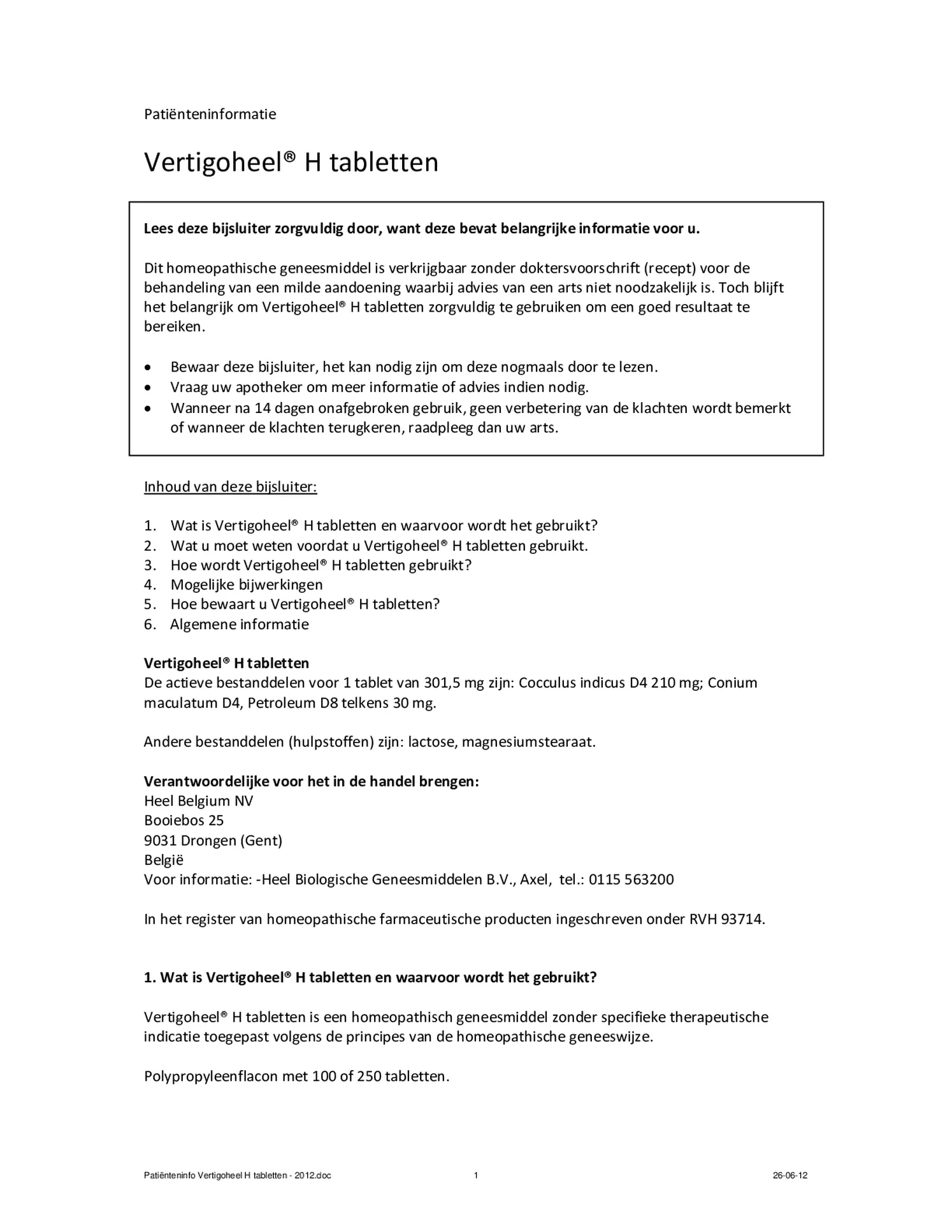 Vertigoheel afbeelding van document #1, bijsluiter