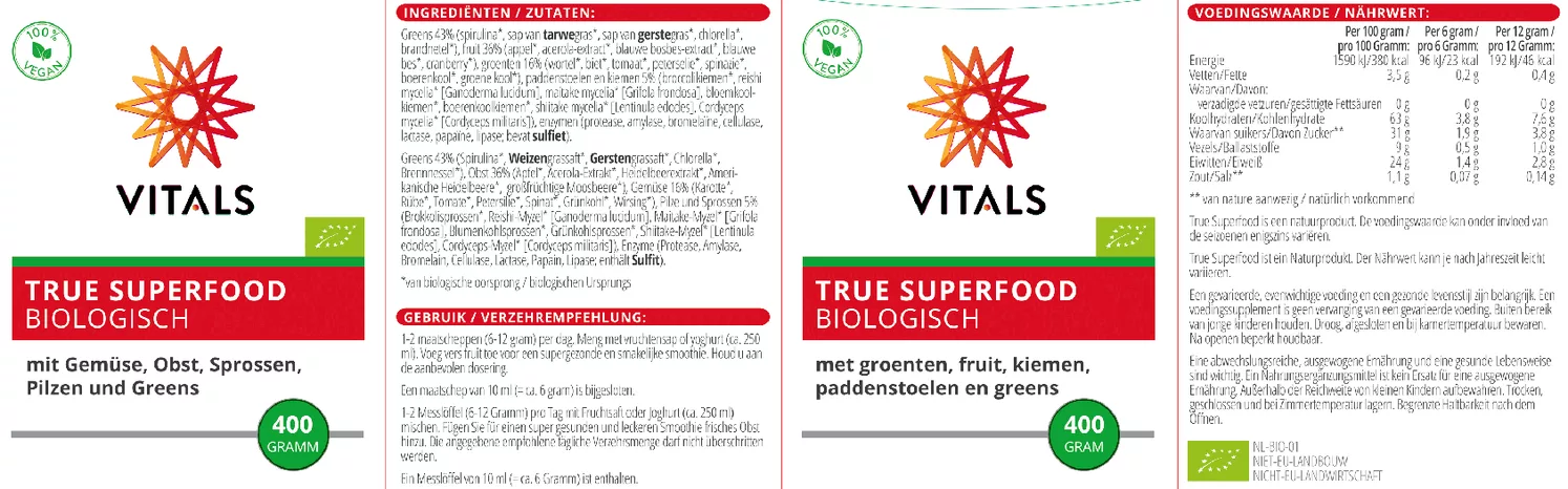 True Superfood Biologisch Poeder afbeelding van document #1, etiket