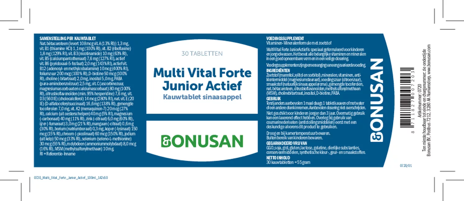 Multi Vital Forte Junior Actief Tabletten afbeelding van document #1, etiket