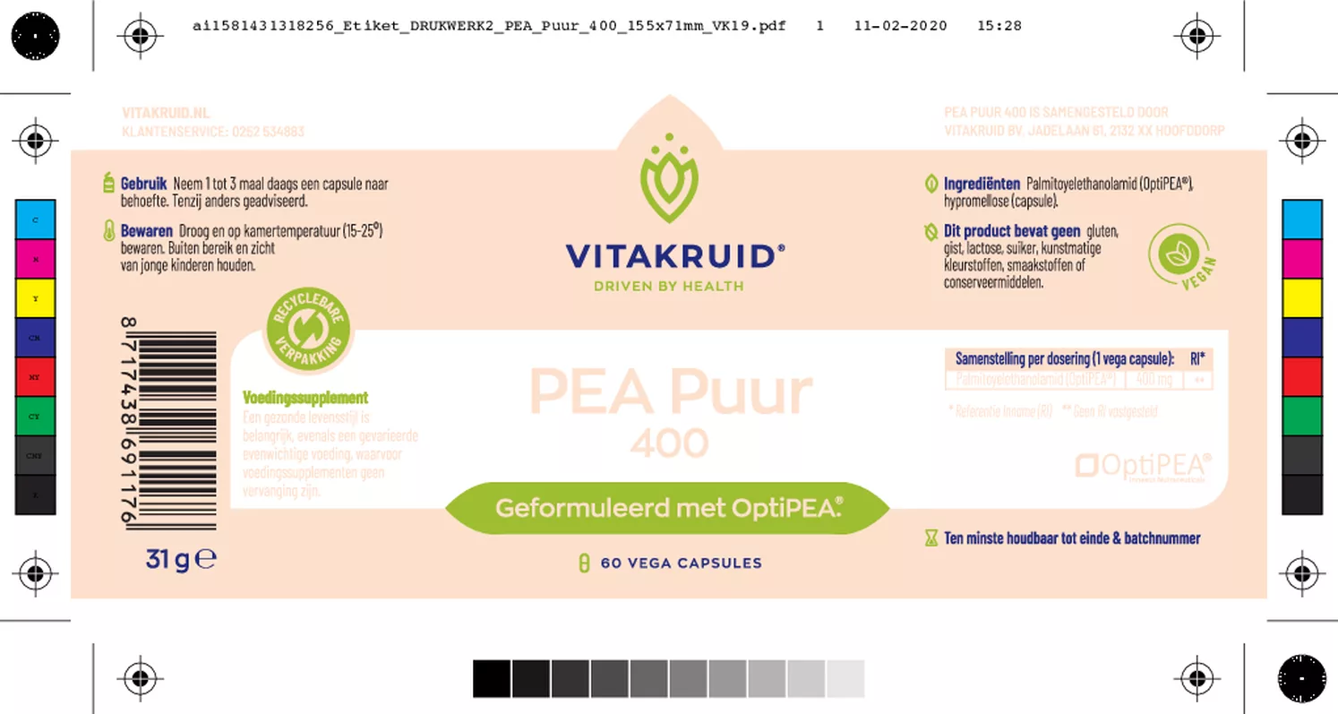 PEA Puur 400 Capsules afbeelding van document #1, etiket