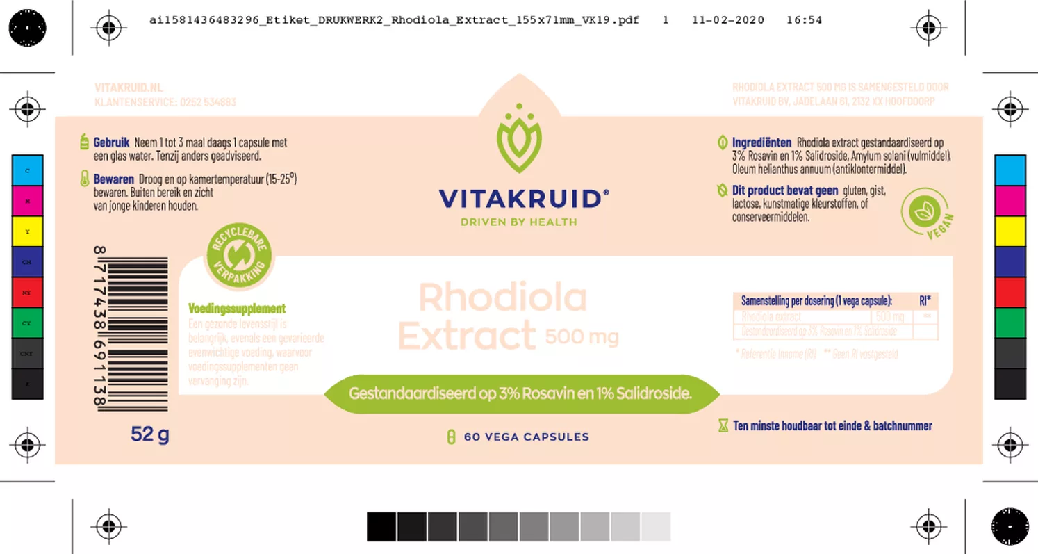 Rhodiola Extract 500mg Capsules afbeelding van document #1, etiket