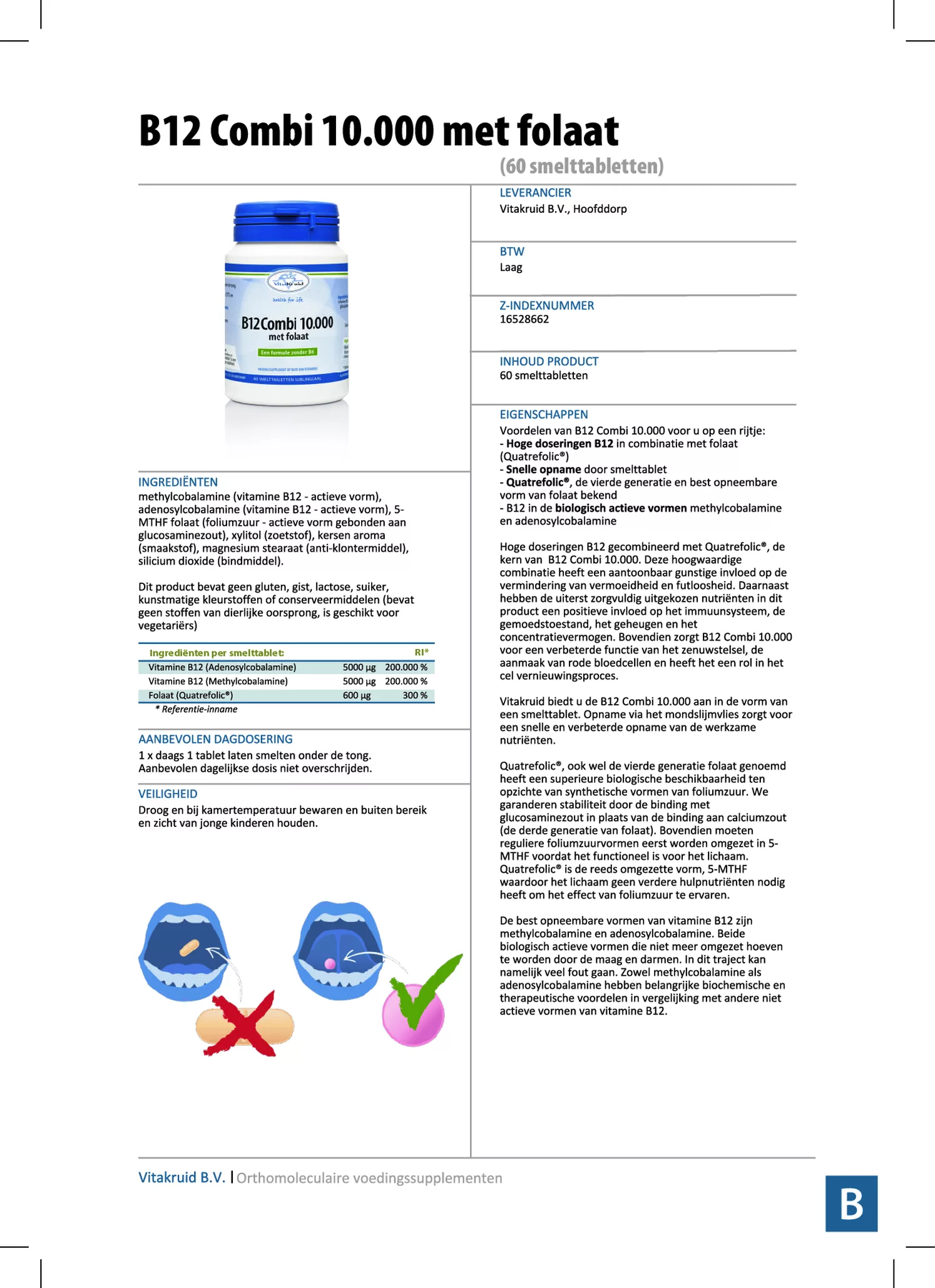 B12 Combi 10.000 Smelttabletten met Folaat afbeelding van document #1, informatiefolder
