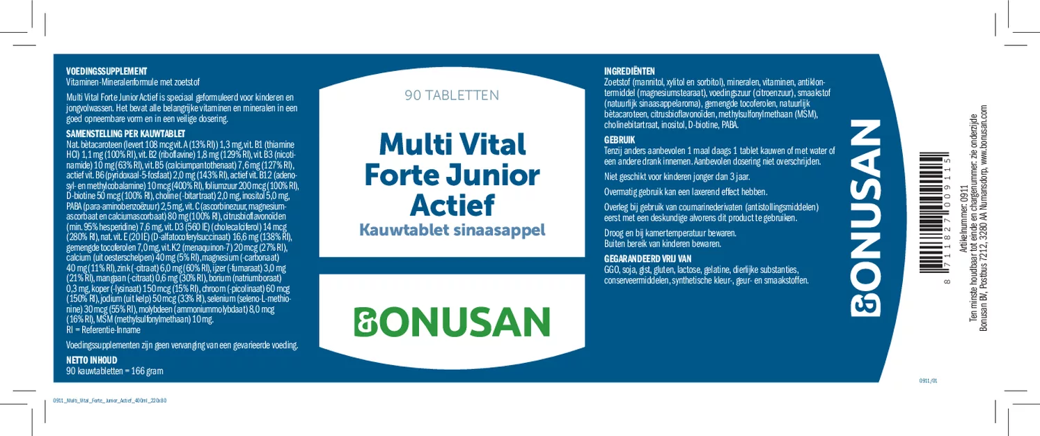 Multi Vital Forte Junior Actief Tabletten afbeelding van document #1, etiket