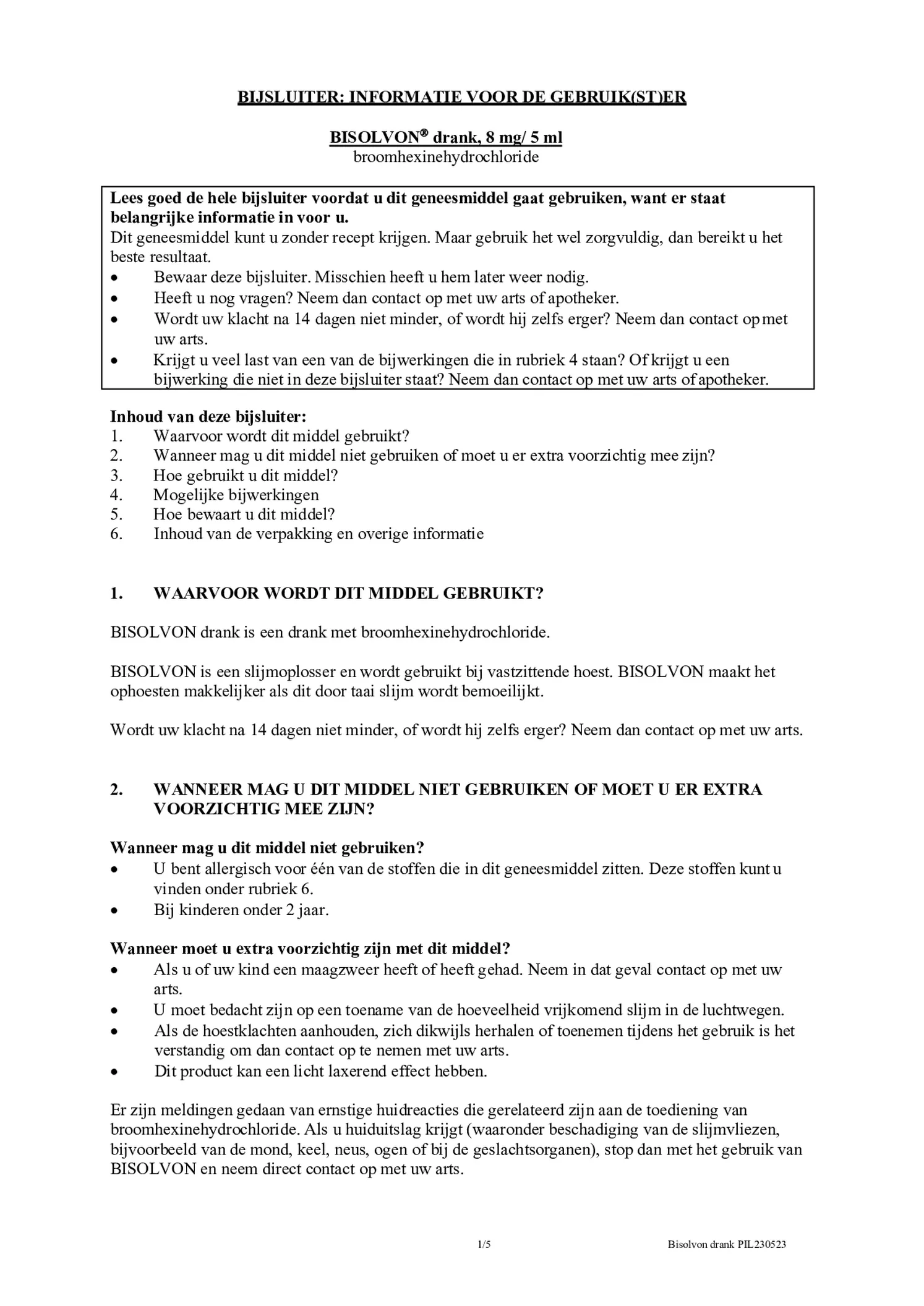 Drank 8mg/5ml - bij vastzittende hoest door taai slijm - afbeelding van document #1, bijsluiter