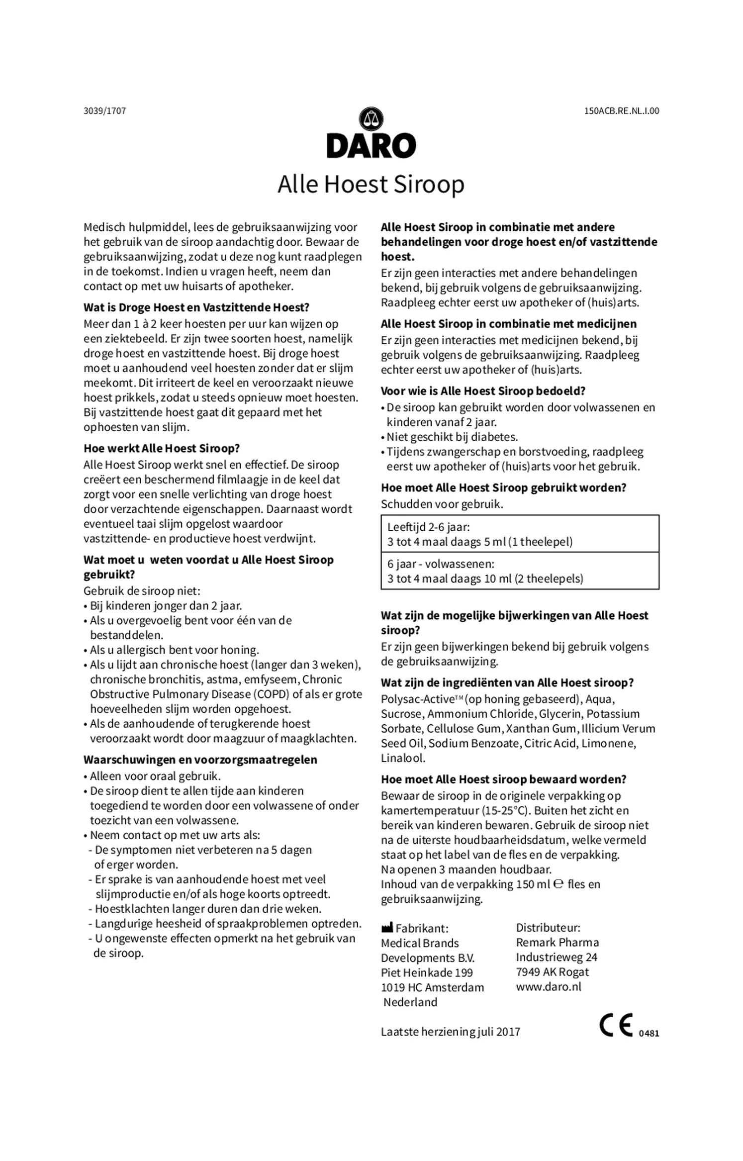 Alle Hoest Siroop afbeelding van document #1, gebruiksaanwijzing