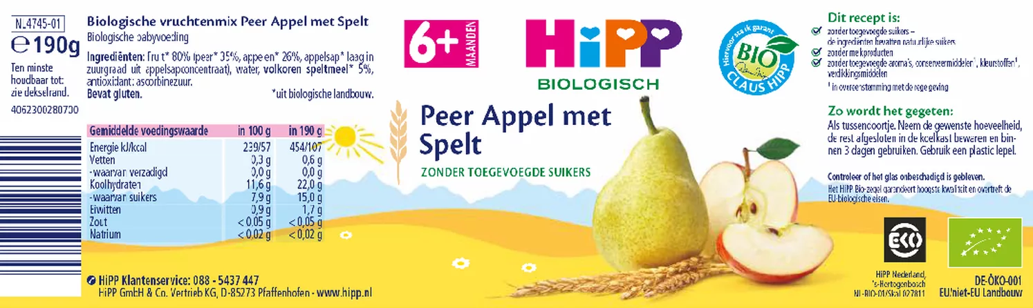 6M+ Peer Appel met Spelt afbeelding van document #1, etiket