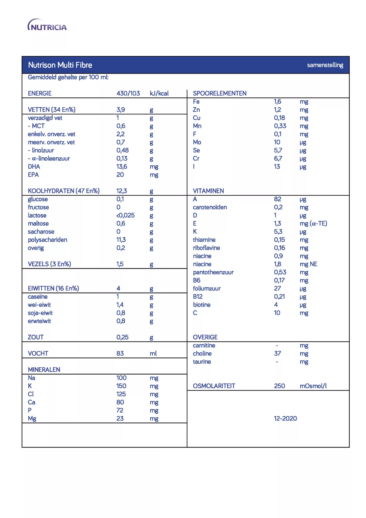 Nutrison Multi Fibre afbeelding van document #1, informatiefolder