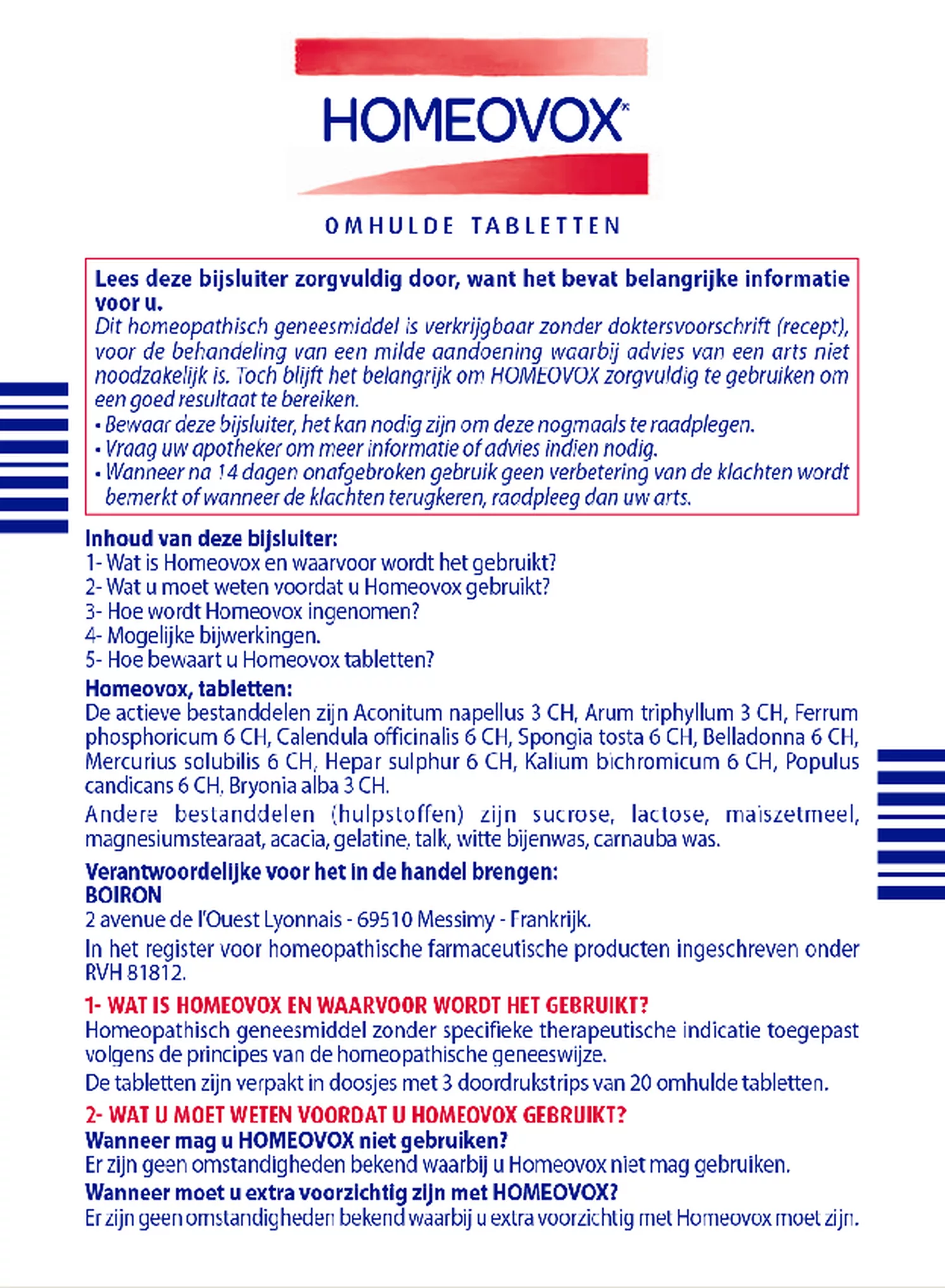 Homeovox Omhulde Tabletten afbeelding van document #1, bijsluiter